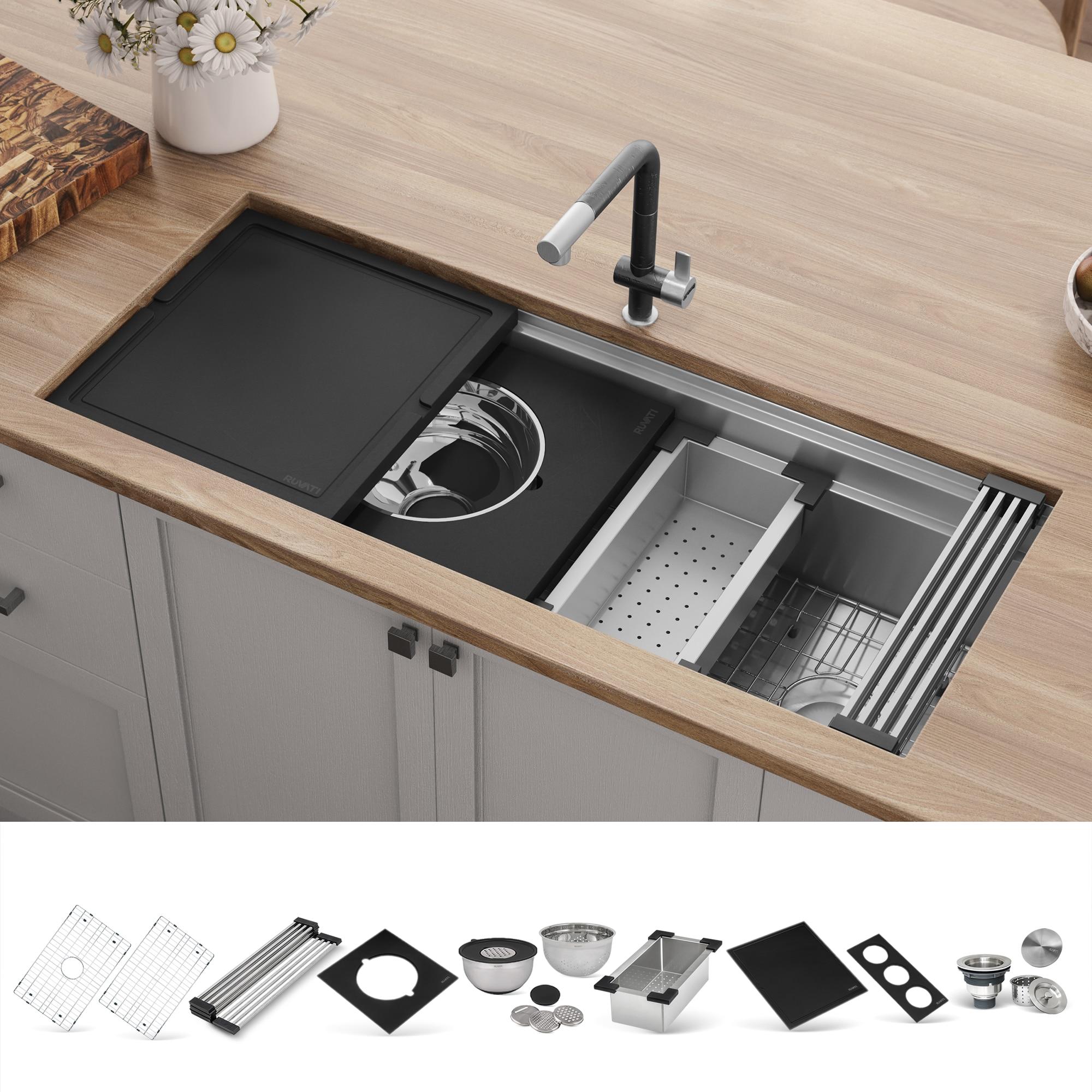 Ruvati 45-inch Workstation Two-Tiered Ledge Kitchen Sink Undermount 16 Gauge Stainless Steel