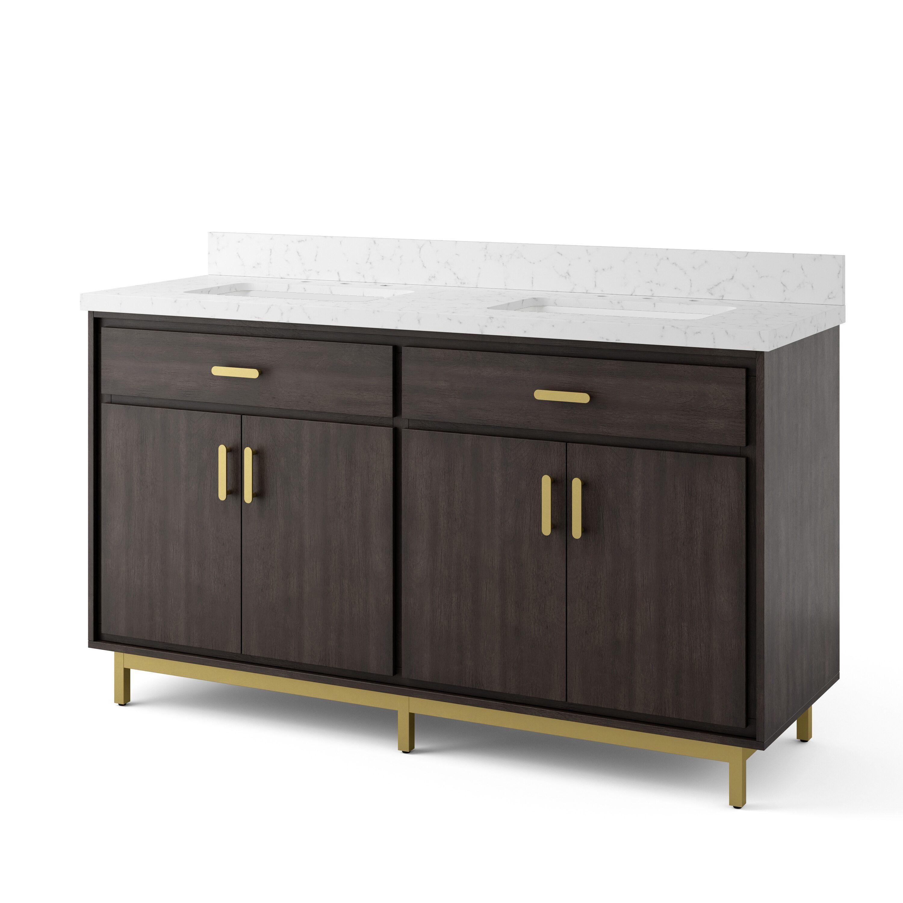 60'' Double Bathroom Vanity with Engineered Quartz Top