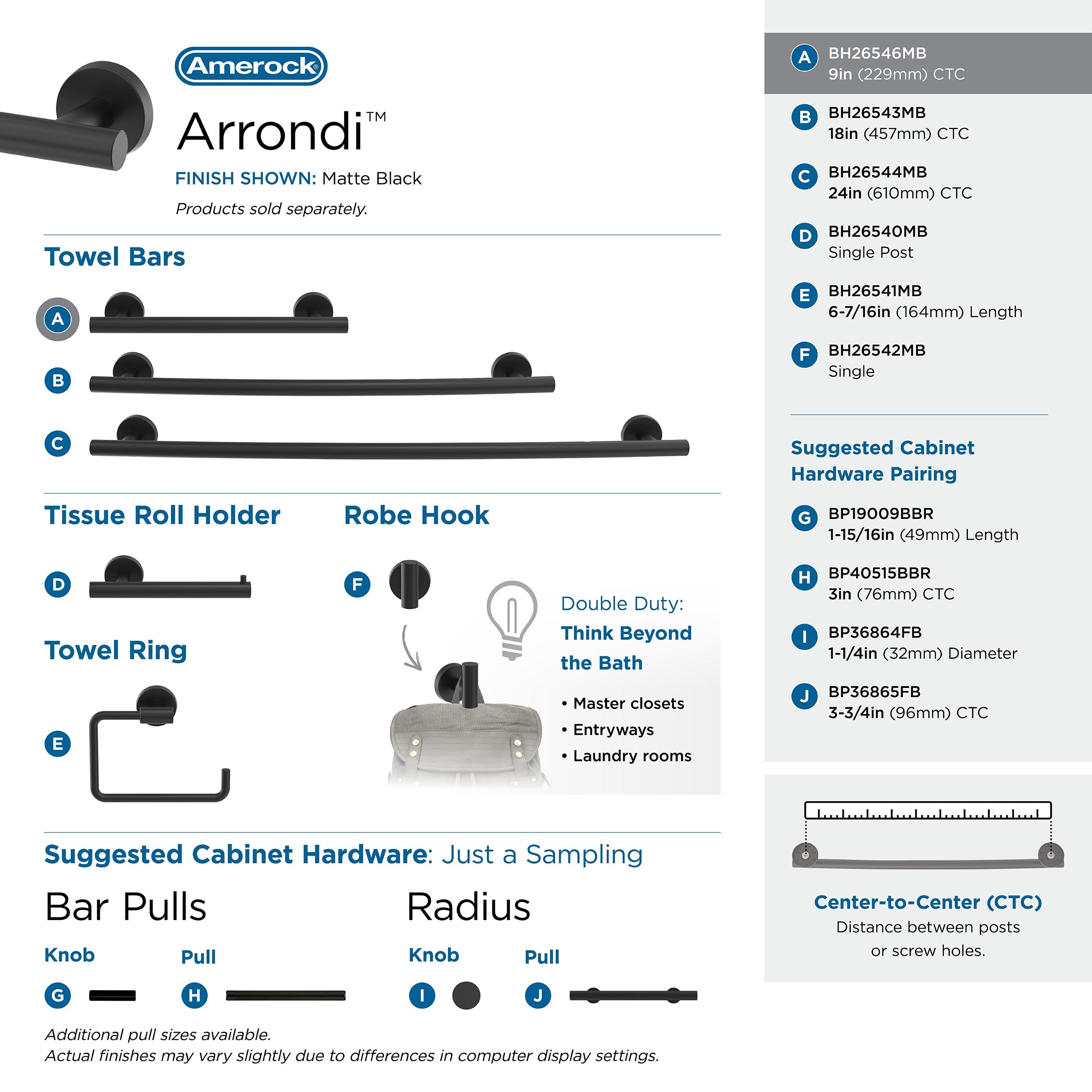 Amerock Arrondi Matte Black 9 inch (229mm) Towel Bar