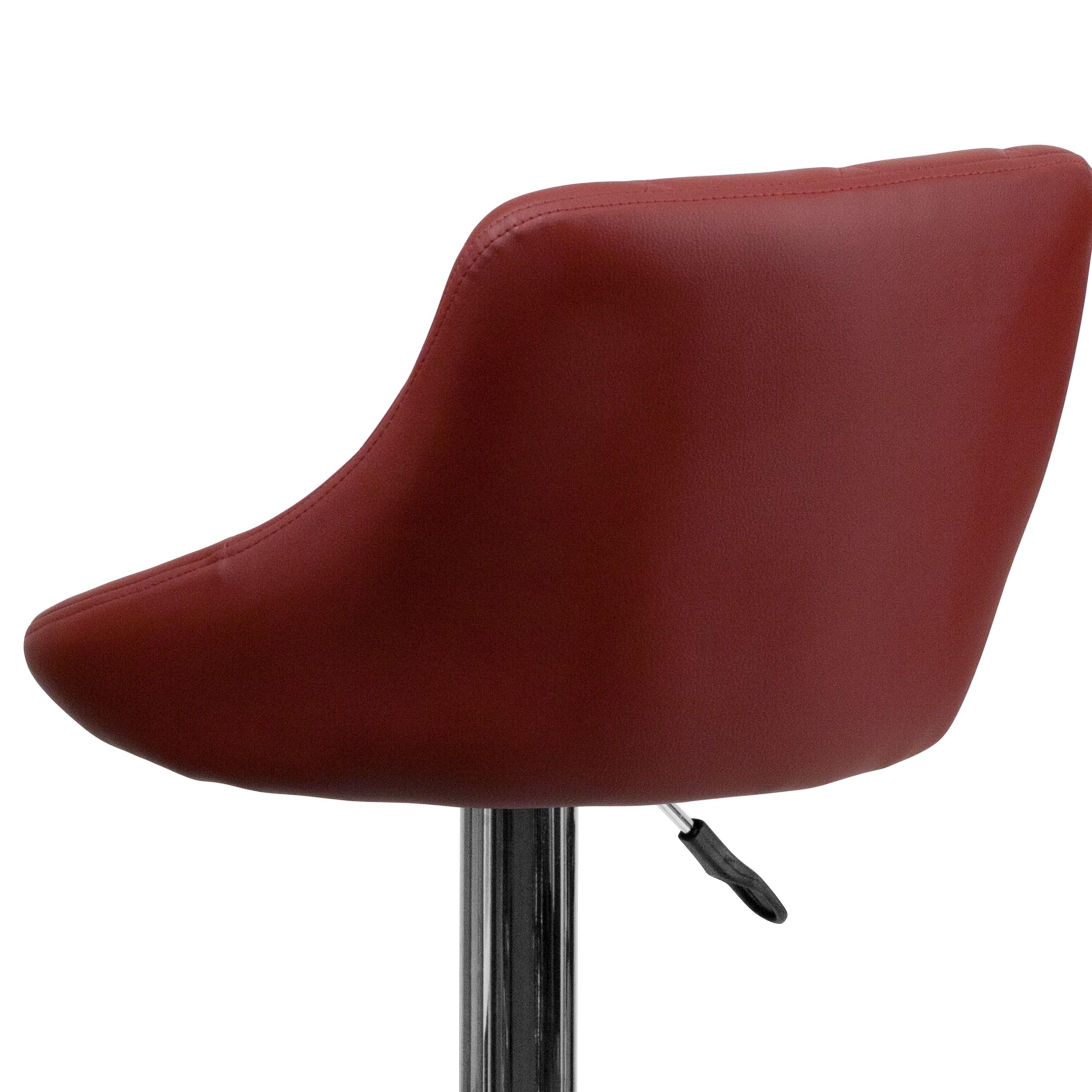 Flash Furniture Dale Contemporary Burgundy Vinyl Bucket Seat Adjustable Height Barstool with Diamond Pattern Back and Chrome Base