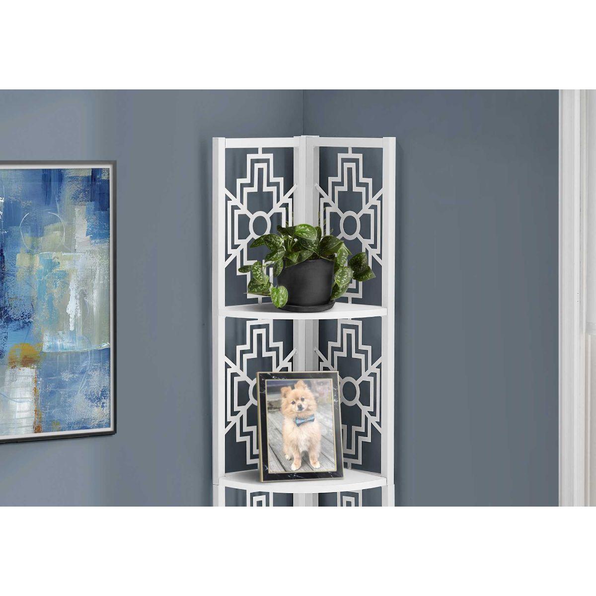 White Metal Corner Etagere Bookcase with Cutwork Design