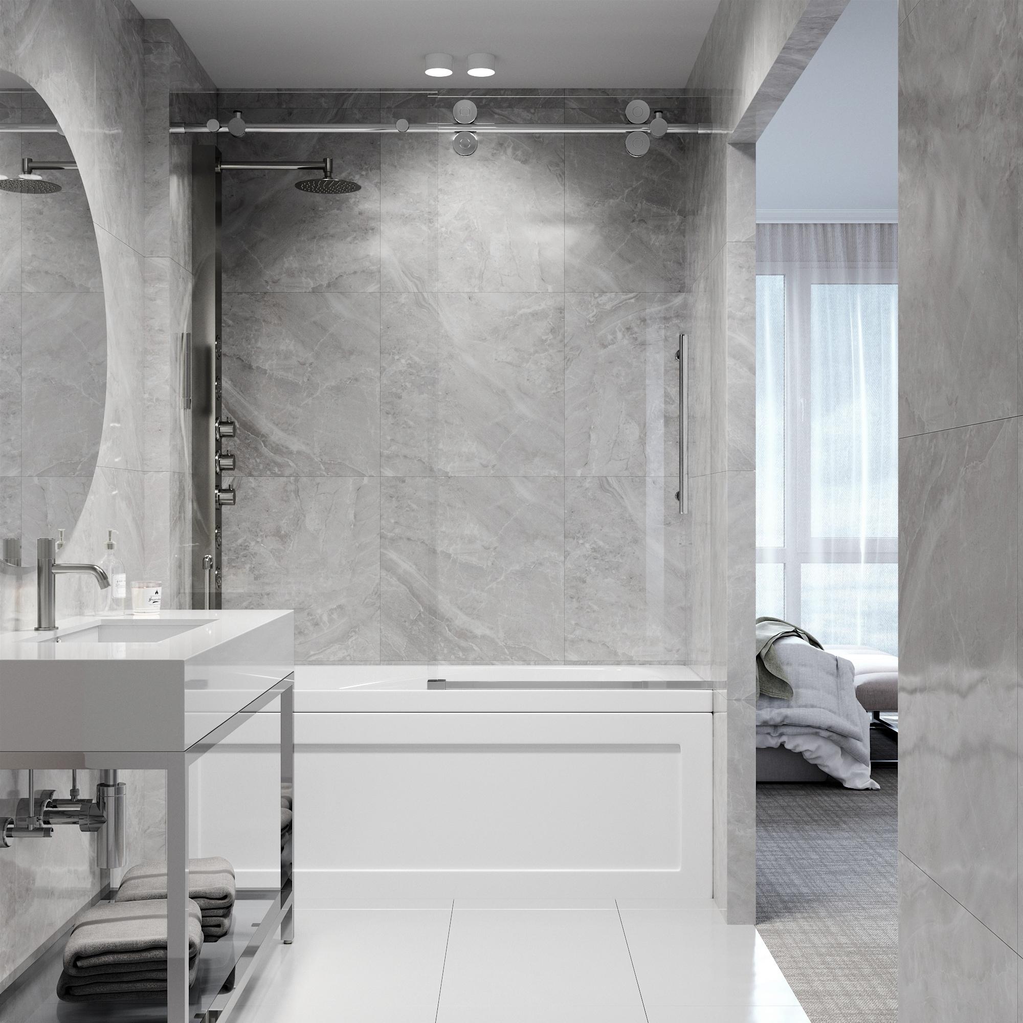 Elan 56-60" W x 66" H Sliding Frameless Tub Door with 3/8" Laminated Glass