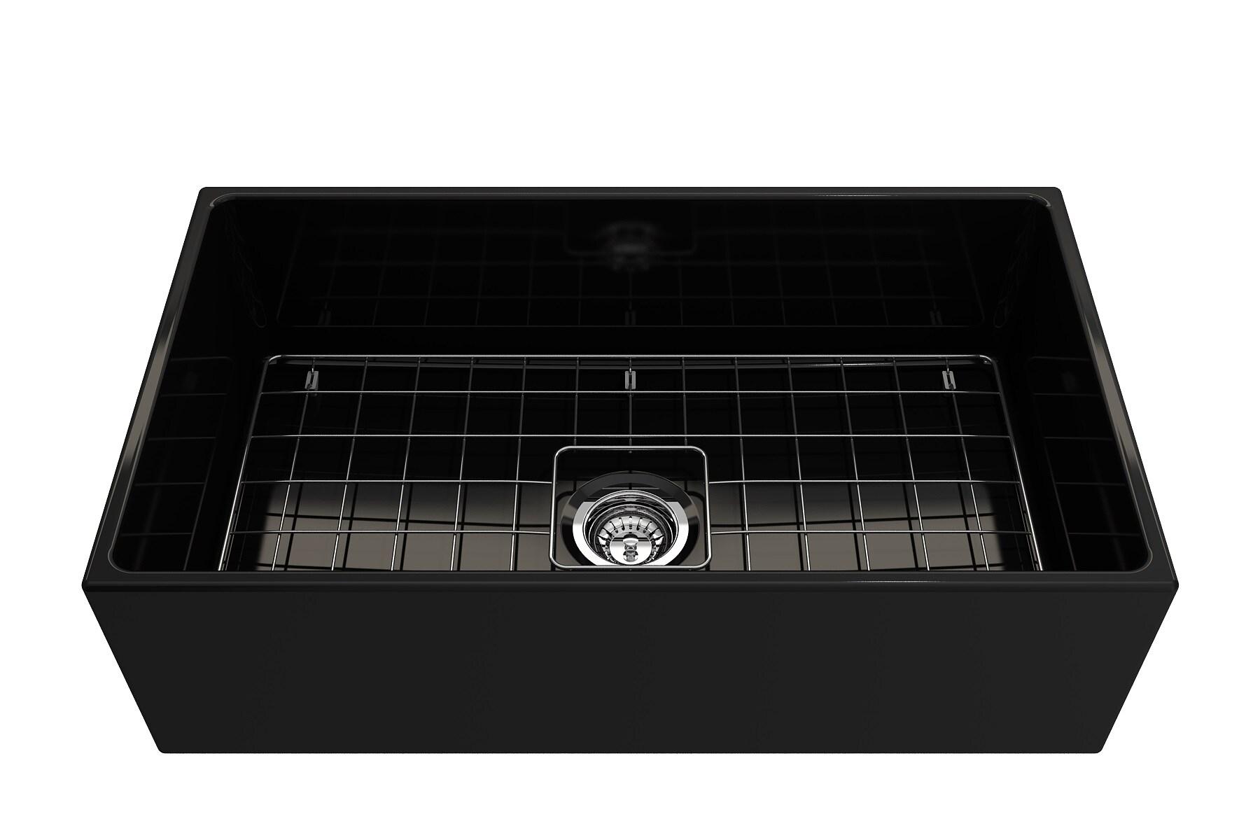 BOCCHI Contempo Farmhouse Apron Front Fireclay 33 in. Single Bowl Kitchen Sink with Protective Bottom Grid and Strainer in Matte Gray