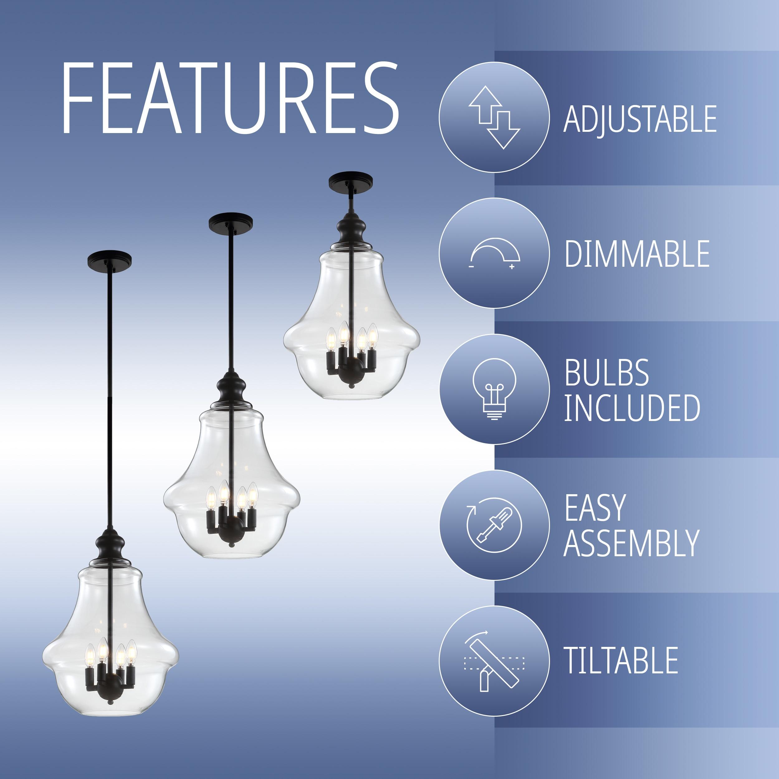 Adam 16" Adjustable Metal/Glass LED Pendant, Oil Rubbed Bronze
