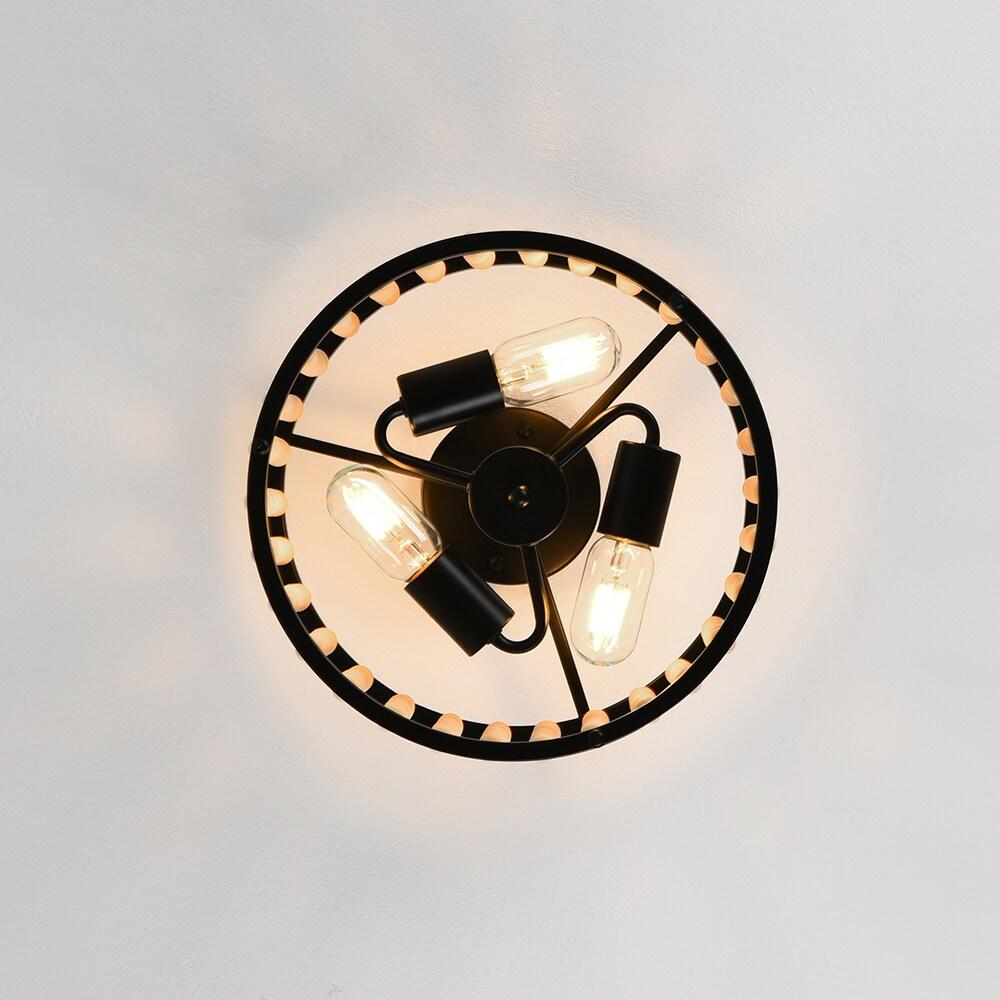 GoYeel Semi Flush Mount Ceiling Light Fixtures 3-Light Wooden Beaded Chandeliers Farmhouse Black