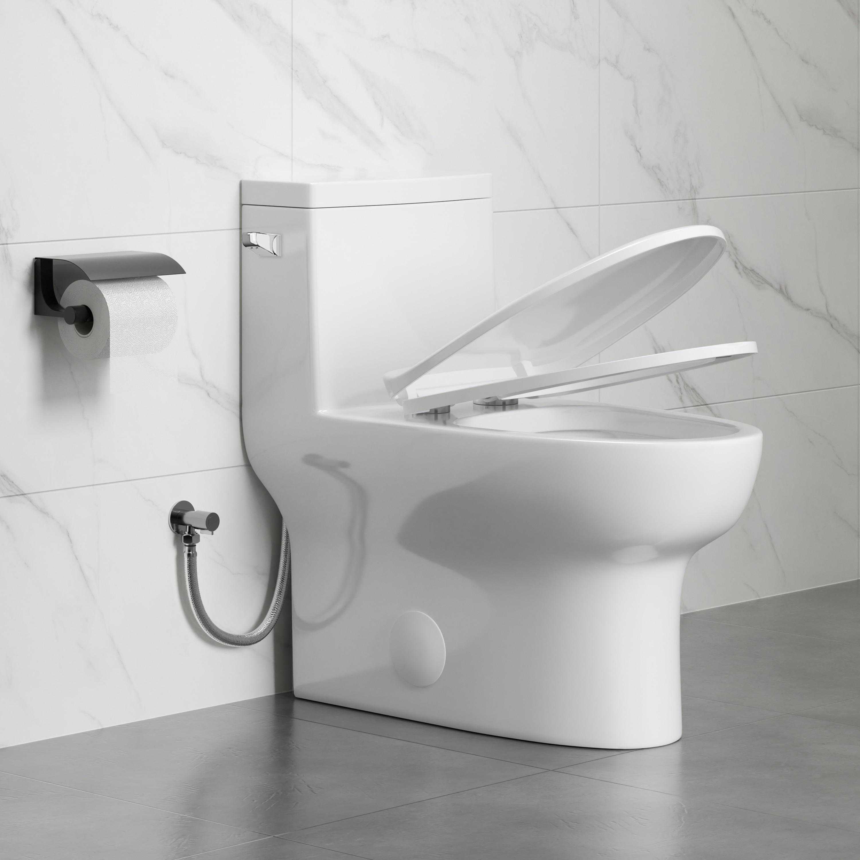 Eridanus One Piece Toilet Elongated With Soft Closing Seat, Comfortable ADA Compliant 17" Chair Height Seat, Powerful & Quiet Left Side Trip Lever Flush (1.28 GPF), 12" Rough-In