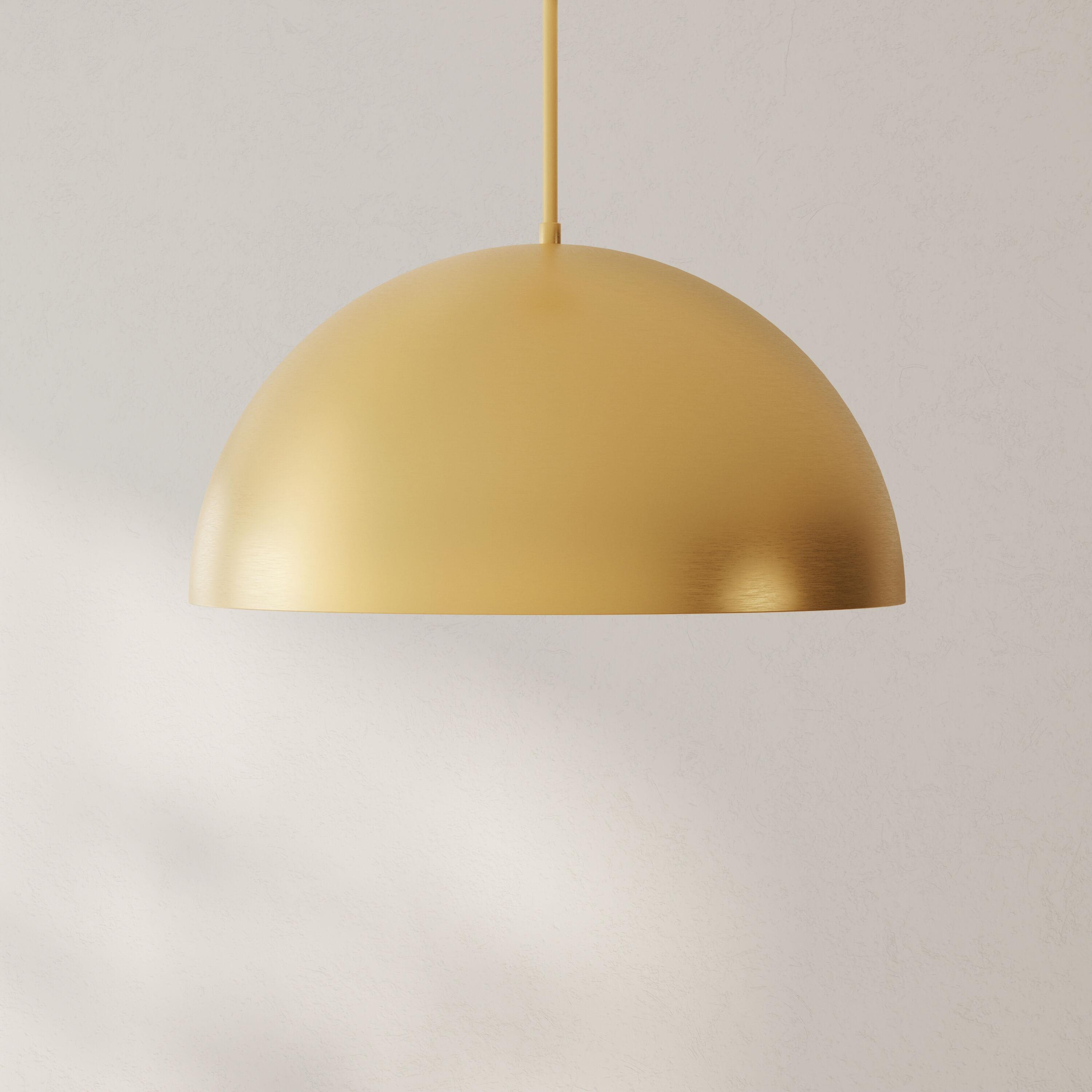 Progress Lighting, Perimeter, 1-Light Pendant, Brushed Gold, Open Shade: Iconic modern design with elegant metal dome.