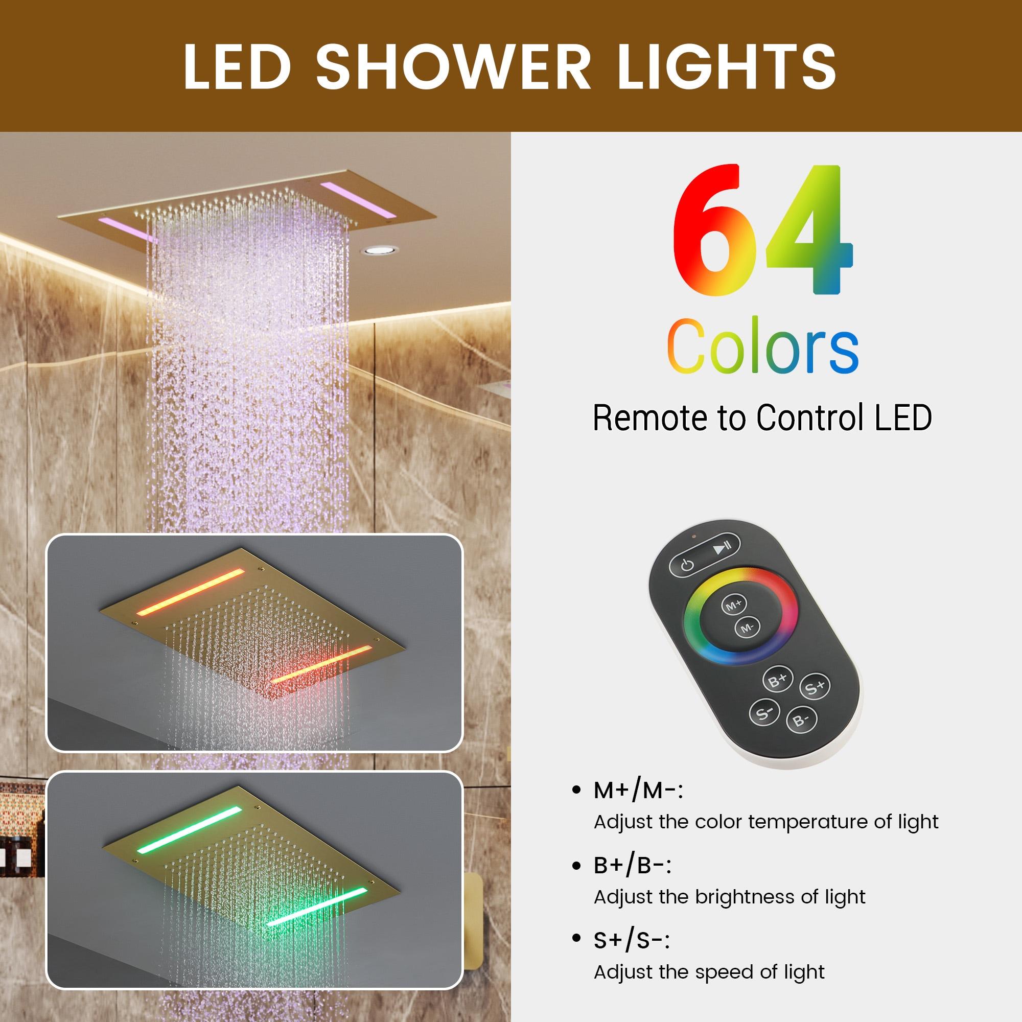 Brushed Gold Adjustable Ceiling Mounted Shower System with Handheld