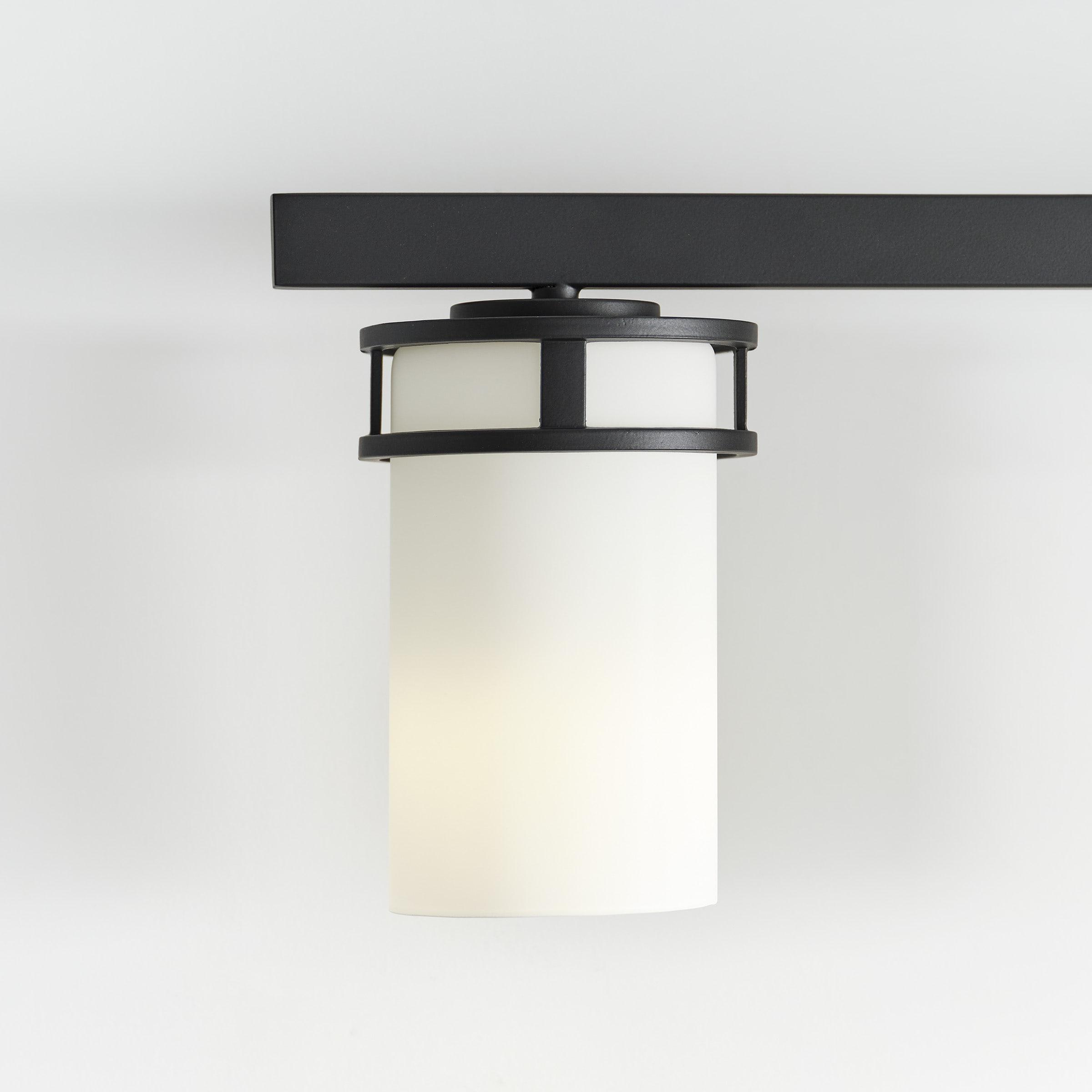 Robie 34 in. 4-Light Matte Black Transitional Rustic Wall Bathroom Vanity Light with Etched White Glass Shades