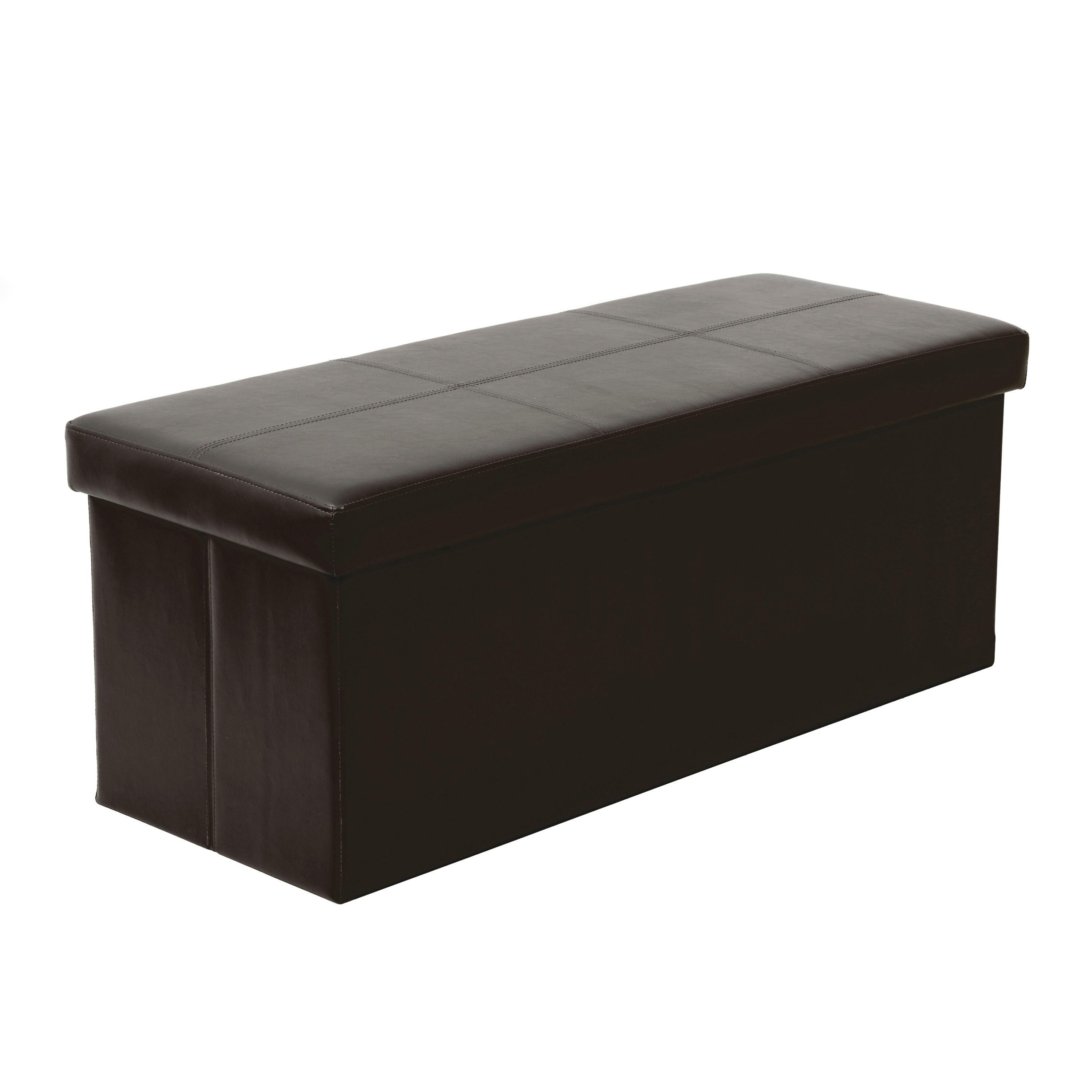 Dark Brown Tufted Faux Leather Foldable Storage Bench