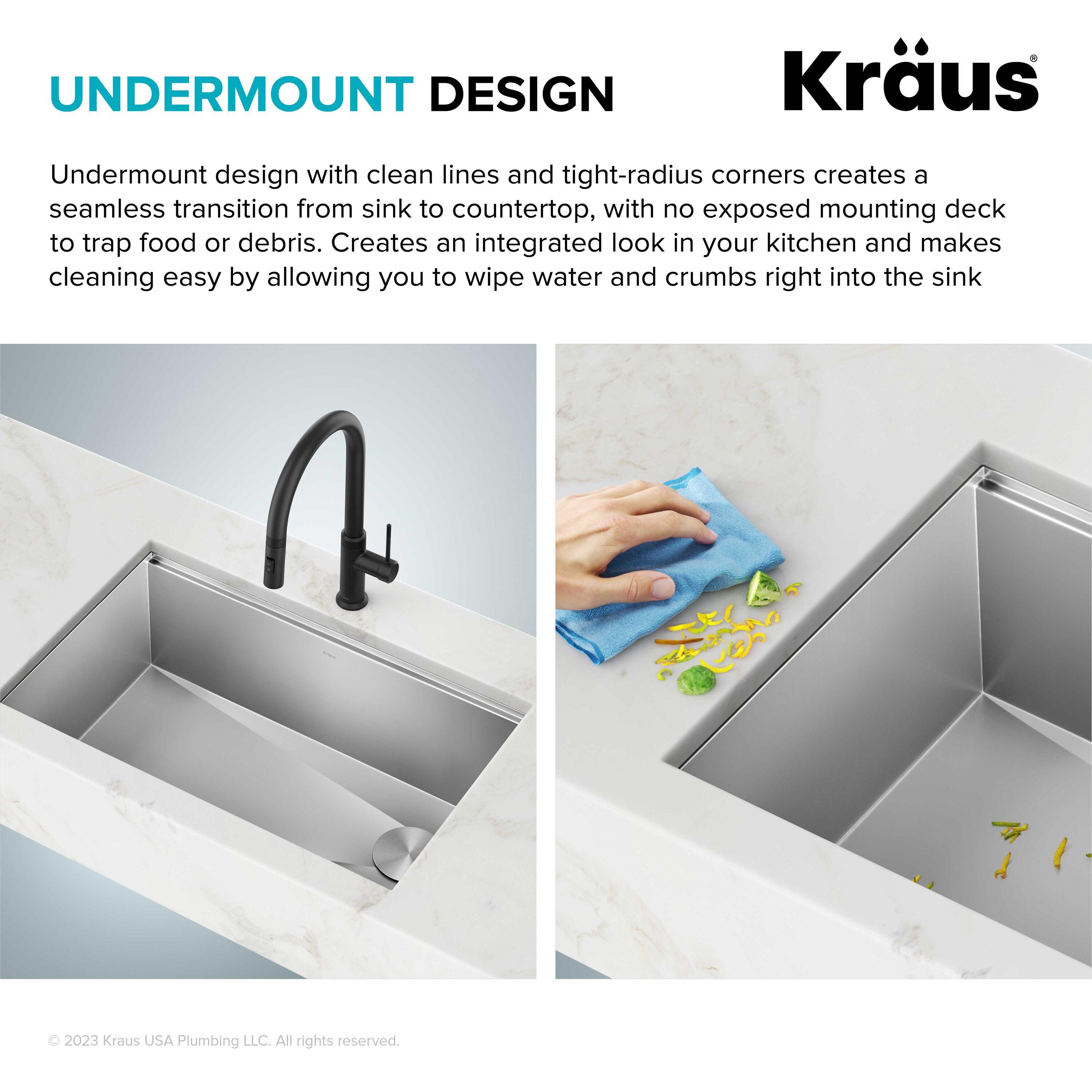 KRAUS Kore™ Workstation 27-inch L Undermount 16 Gauge Single Bowl Stainless Steel Kitchen Sink with Accessories