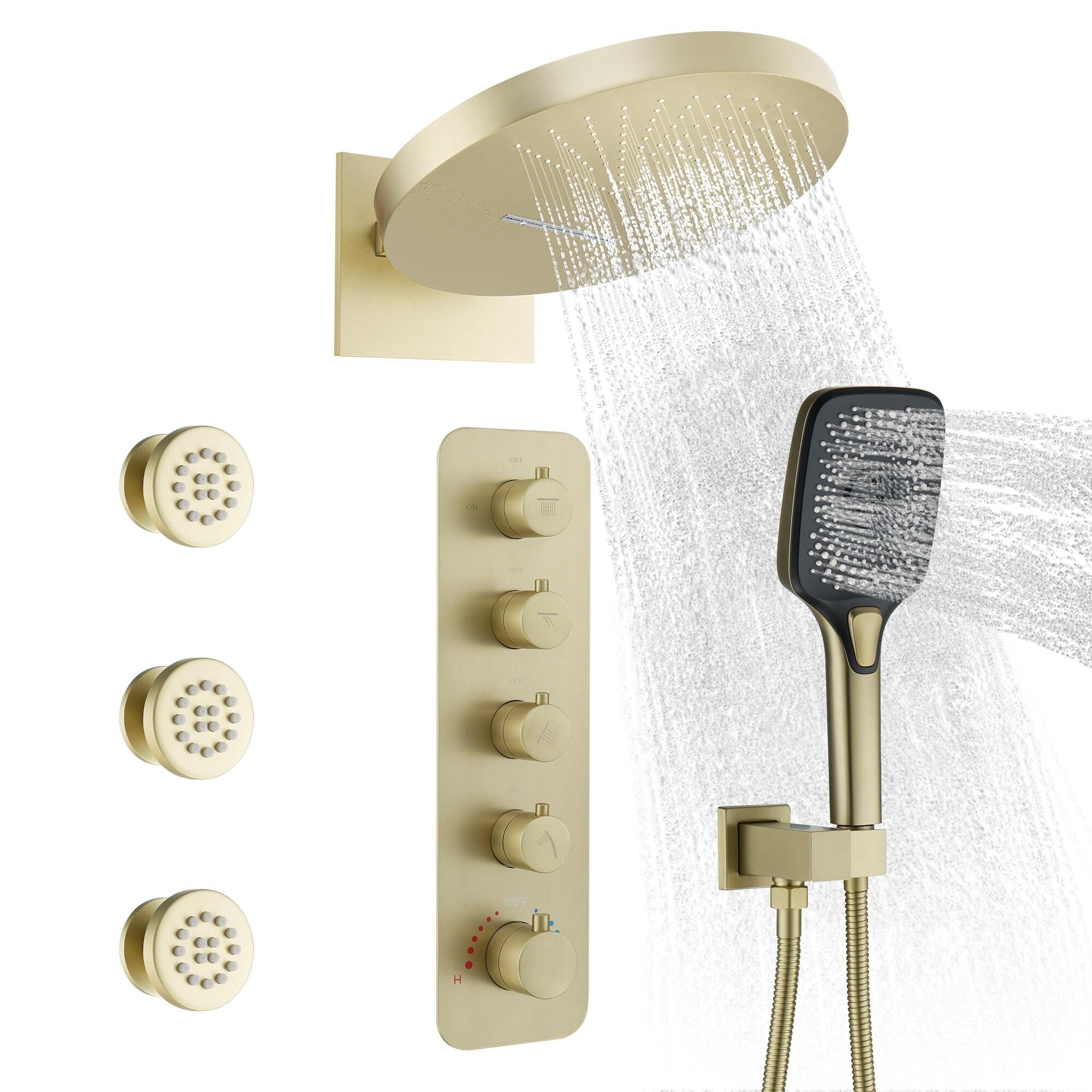 Ancoats 16" Wall Mounted Thermostatic Complete Shower System with 3-Function Handheld Spray and 3 Body Jets