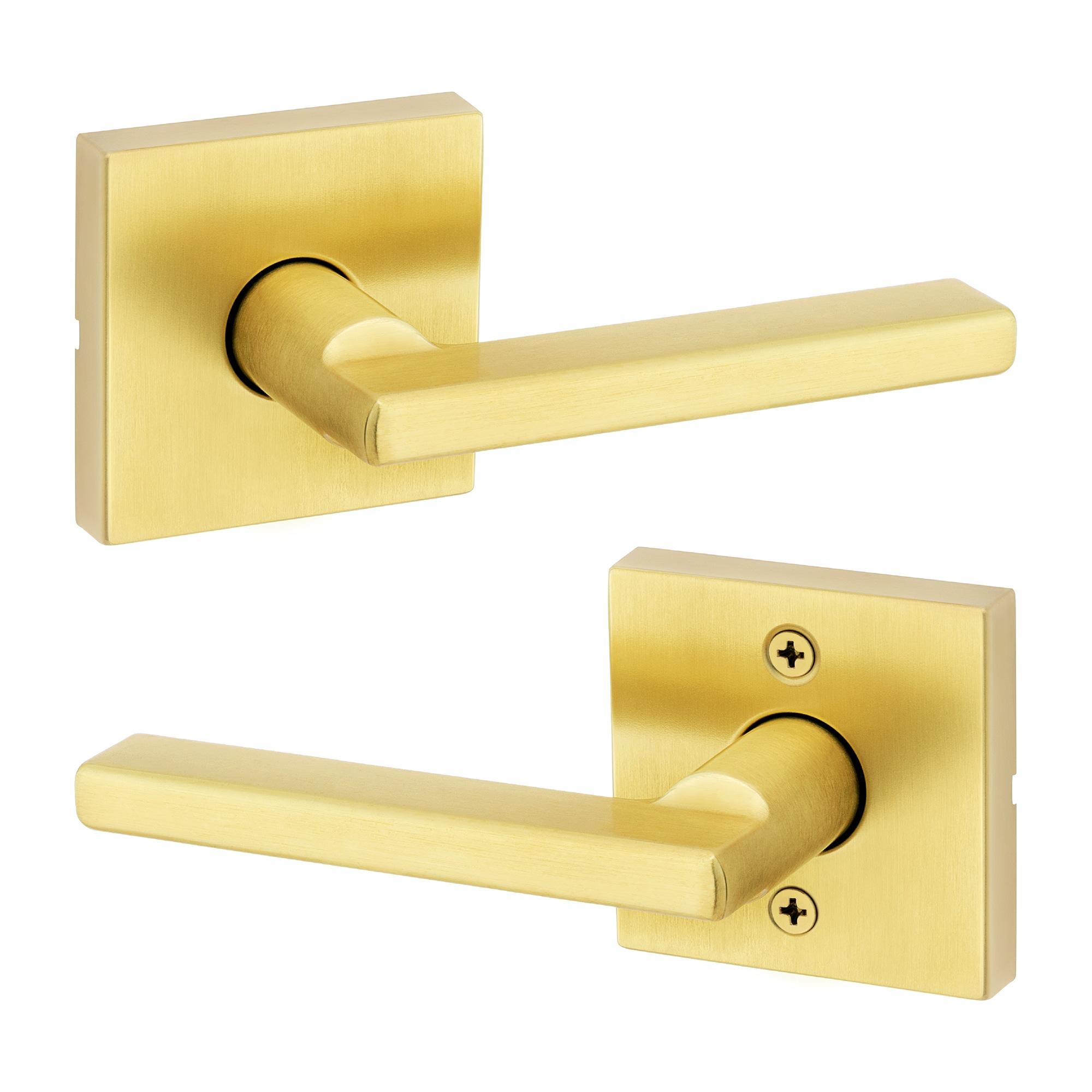 Kwikset Halifax Interior Passage Door Handle, Lever For Closet and Hallway Doors, Reversible Non-Locking Handle Lever, Satin Brass, with Microban Protection