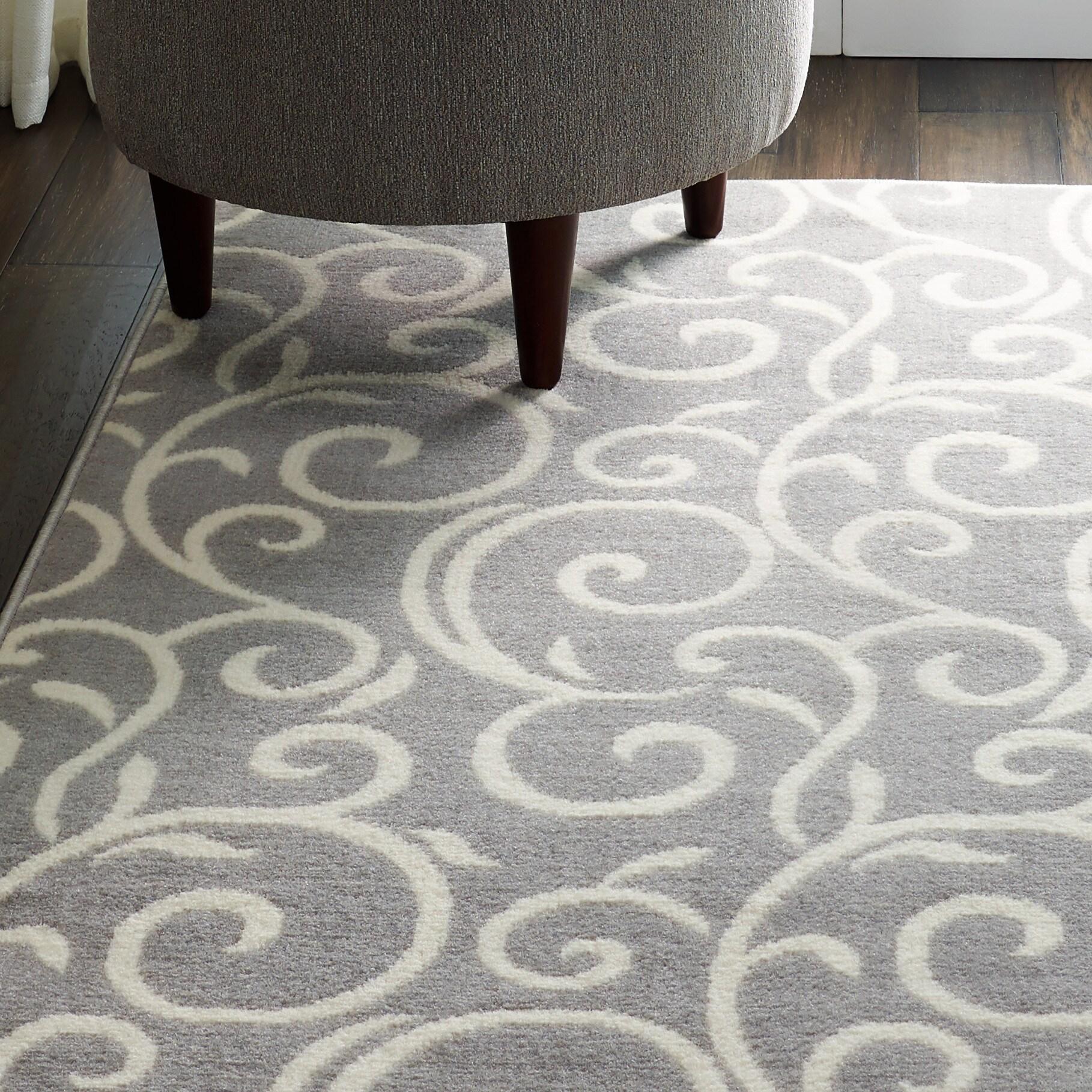 Nourison Grafix 3'9" x 5'9" (4' x 6') Grey Area Rug Bohemian Contemporary Botanical by Nourison