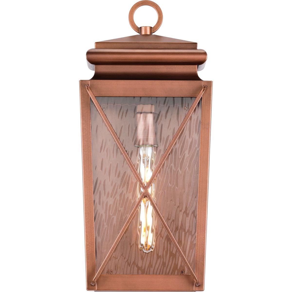 Wakeford Collection One-Light Antique Copper and Clear Water Glass Transitional Style Small Outdoor Wall Lantern