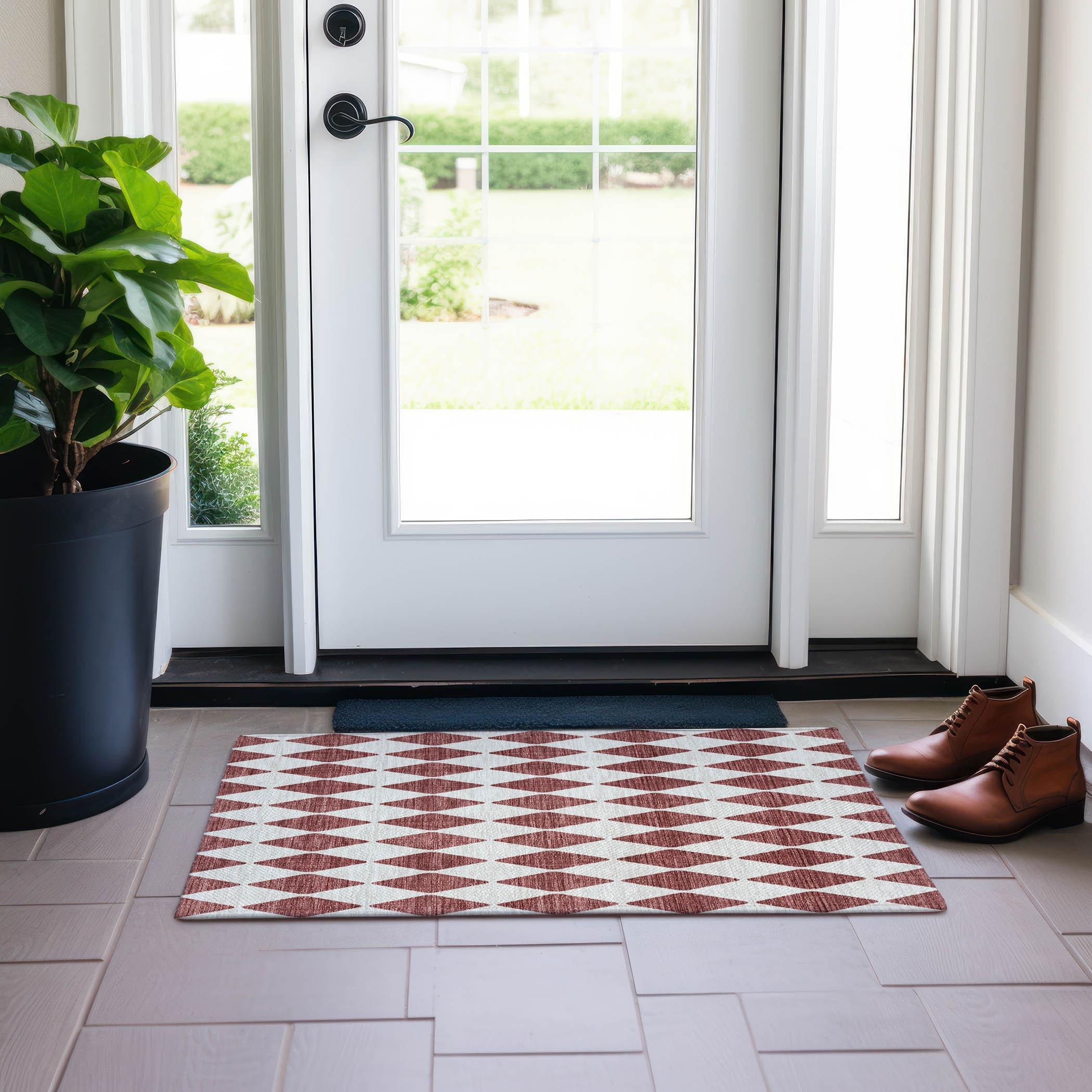 Addison Rugs Chantille ACN578 Burgundy 1'8" x 2'6" Indoor Outdoor Area Rug, Easy Clean, Machine Washable, Non Shedding, Bedroom, Living Room, Dining Room, Kitchen, Patio Rug