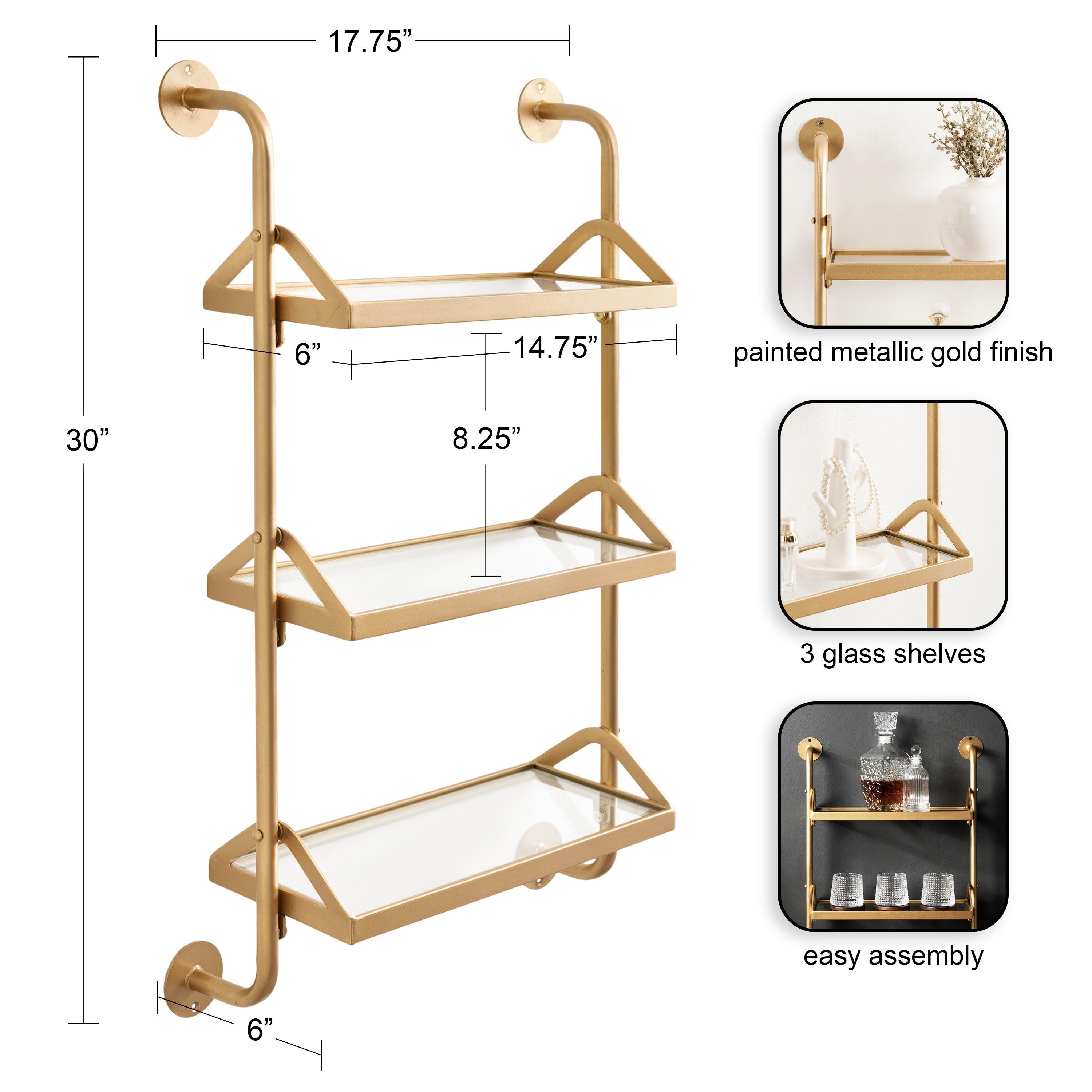 Kate & Laurel All Things Decor 18"x30" Marit Three-Tier Wall Shelf Gold