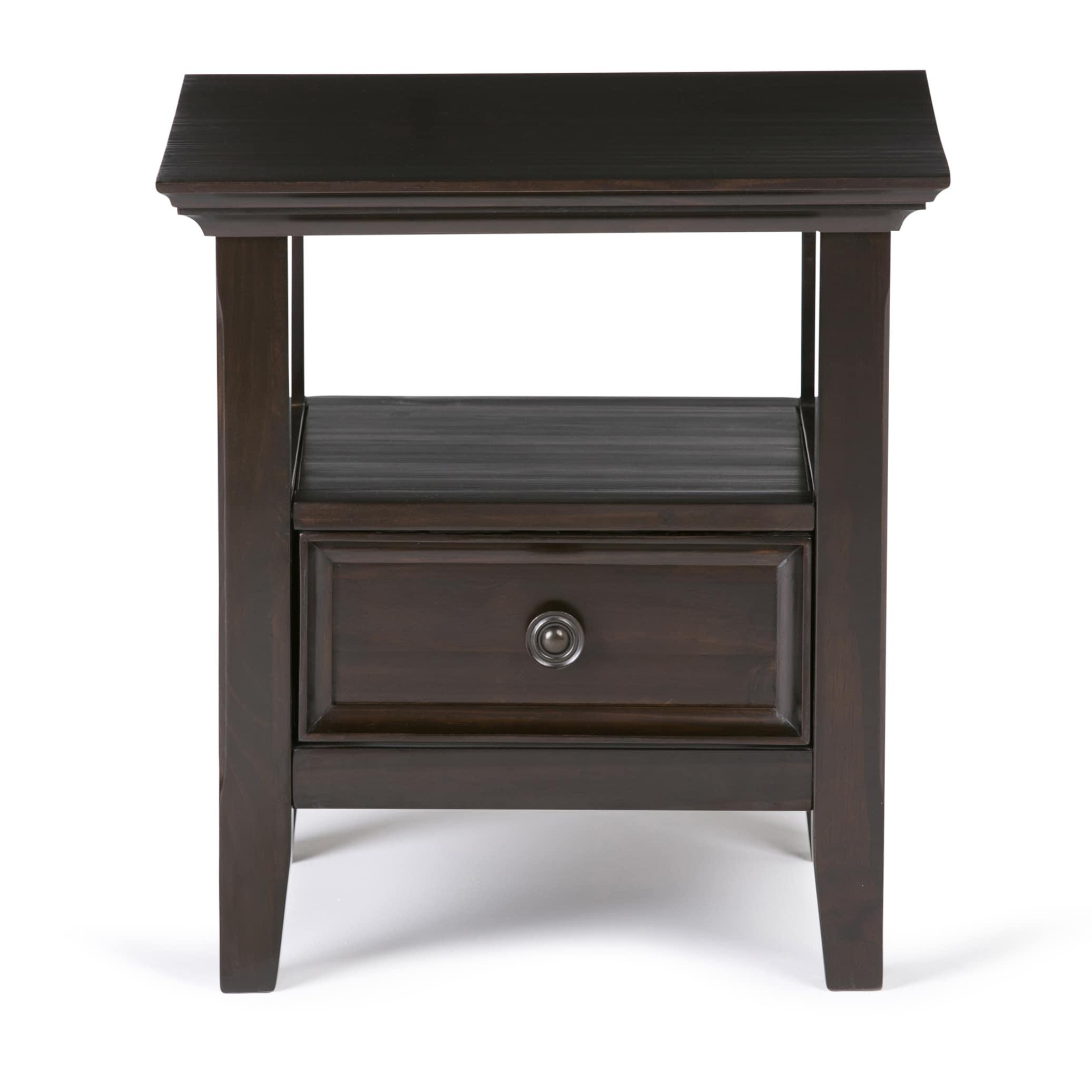 Simpli Home Amherst Wood 19" Square Transitional End Table in Hickory Brown