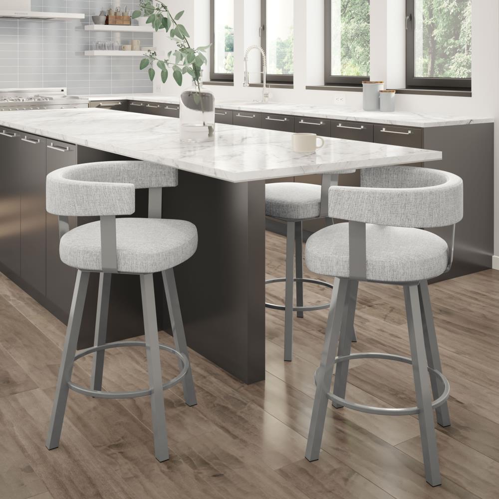 Amisco Parker 26 In. Swivel Counter Stool - Grey White Polyester / Metallic Grey Metal