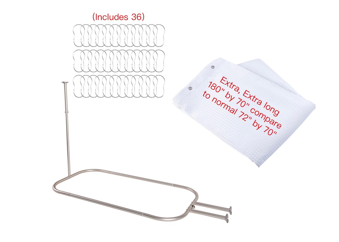 Utopia Alley Rustproof 54" L D-Shaped Fixed Shower Curtain Rod & Hook Set