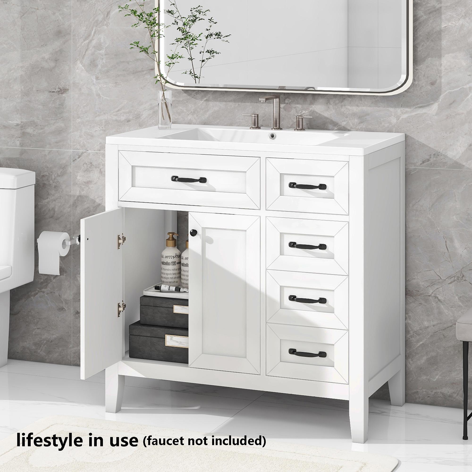 Home Decor 36.07'' Single Bathroom Vanity with Ceramic Sink Top Bathroom Storage Cabinet