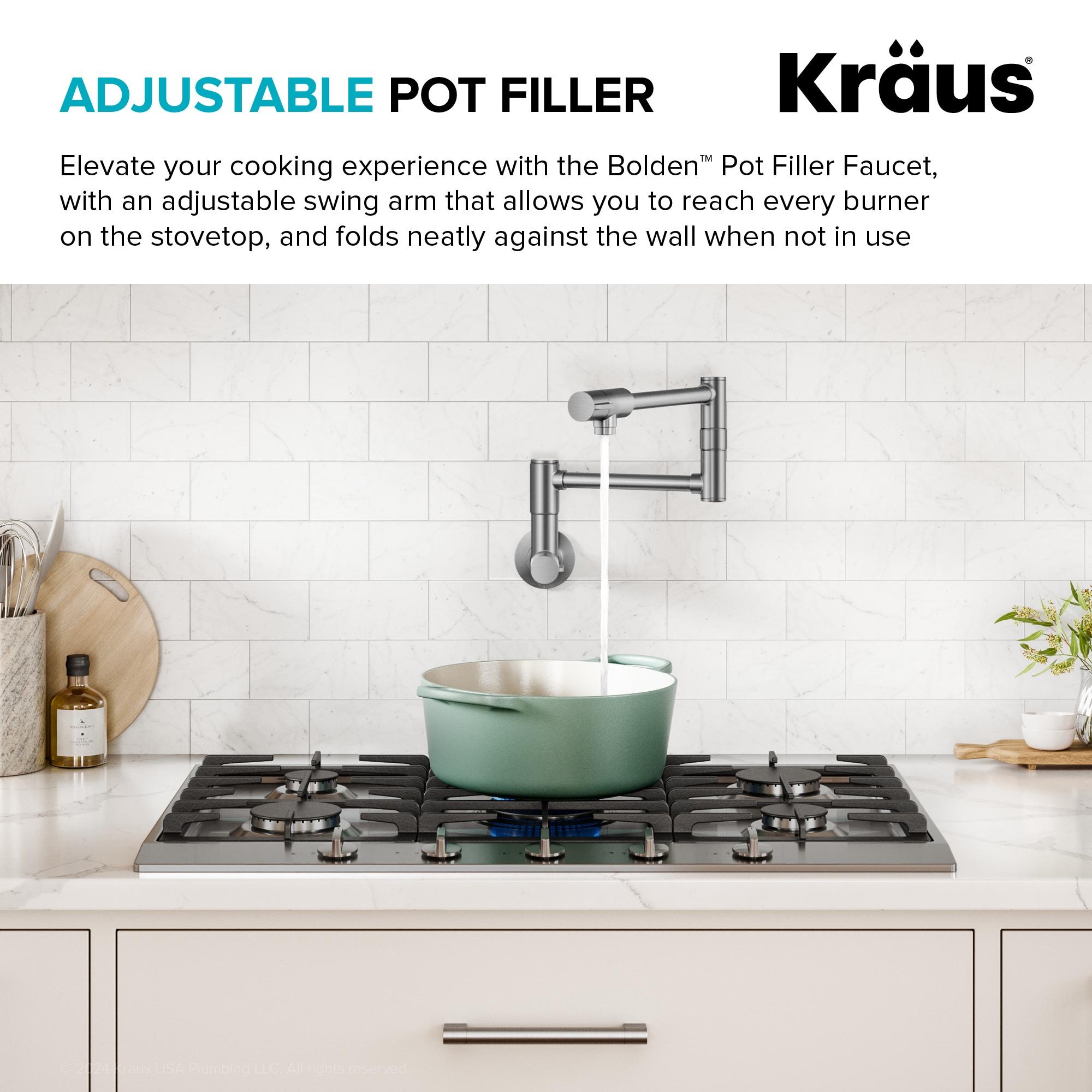 KRAUS Bolden 2 Handle Pot Filler Faucet With Retractable Arm, Wall Mount Kitchen Faucet, Pot Filler For Over Stove
