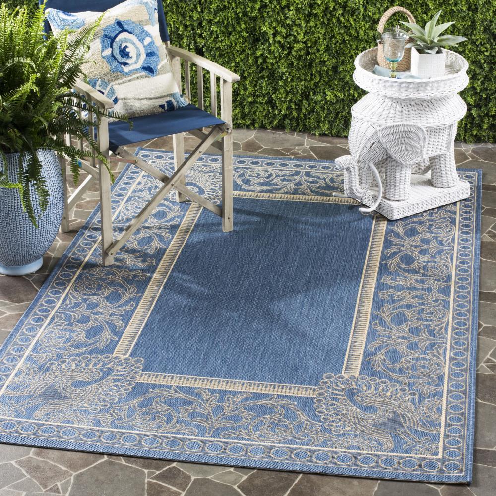 SAFAVIEH Courtyard Cooper Floral Indoor/Outdoor Area Rug, 9' x 12', Blue/Natural