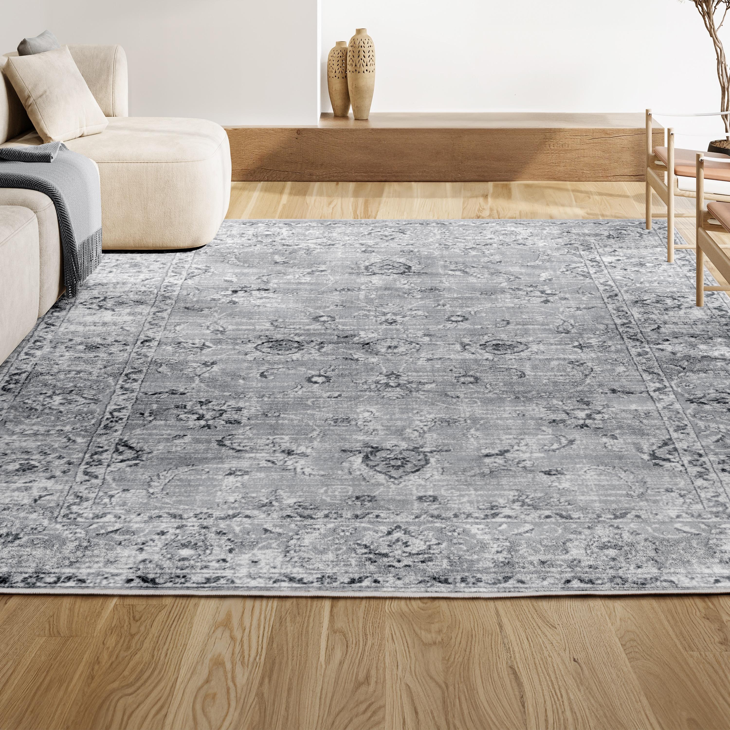 4'x6' Modern Persian Vintage Area Rug, Light Grey - JONATHAN Y