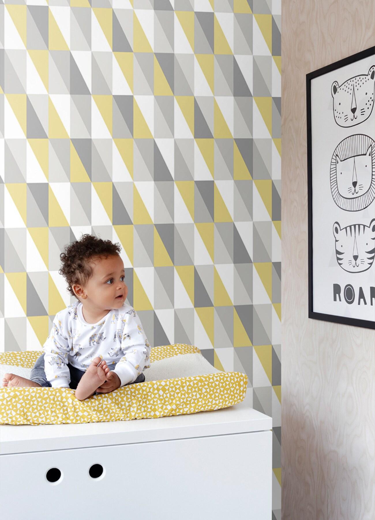 Chesapeake Inez Mustard Geometric Wallpaper, 20.9-in by 33-ft