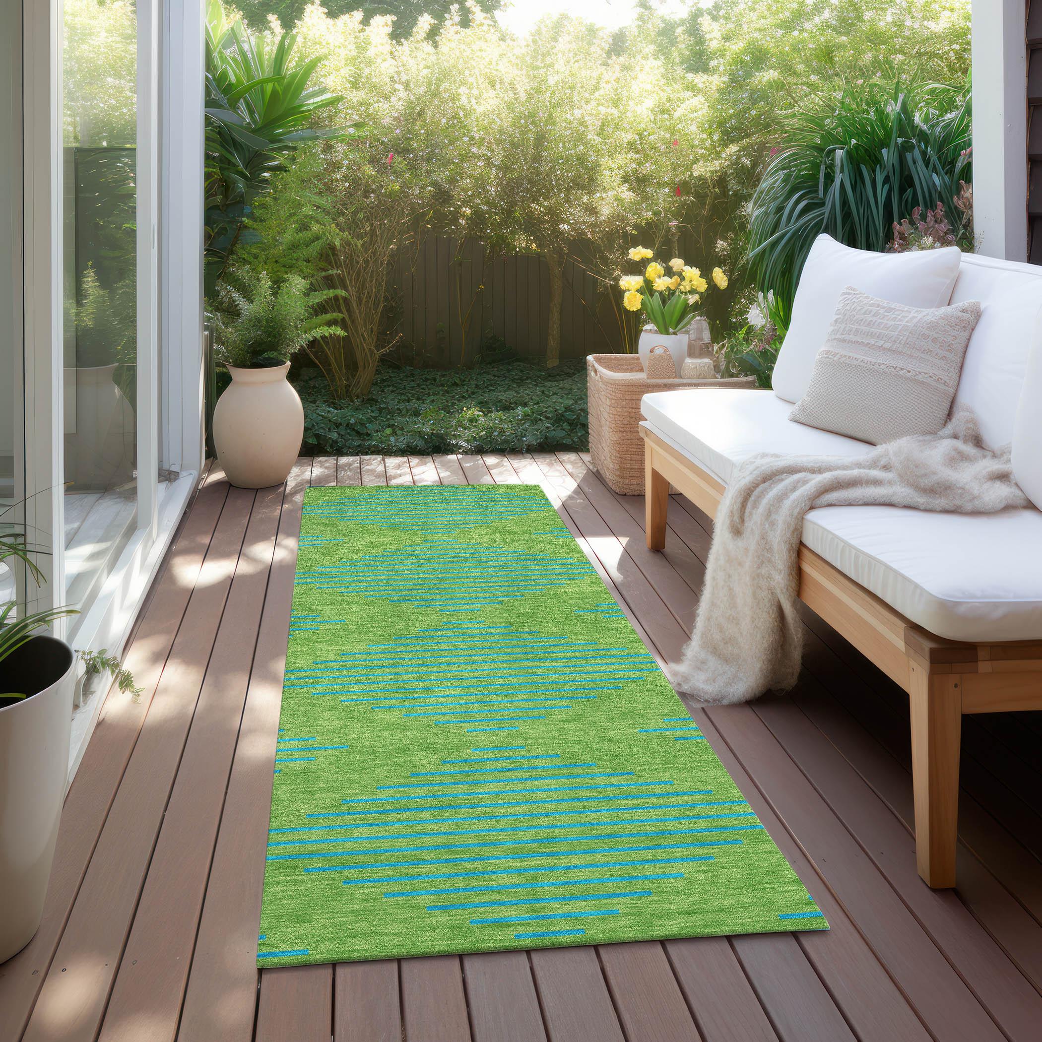 Machine Washable Indoor/Outdoor Chayden ACN1017 Green Rug