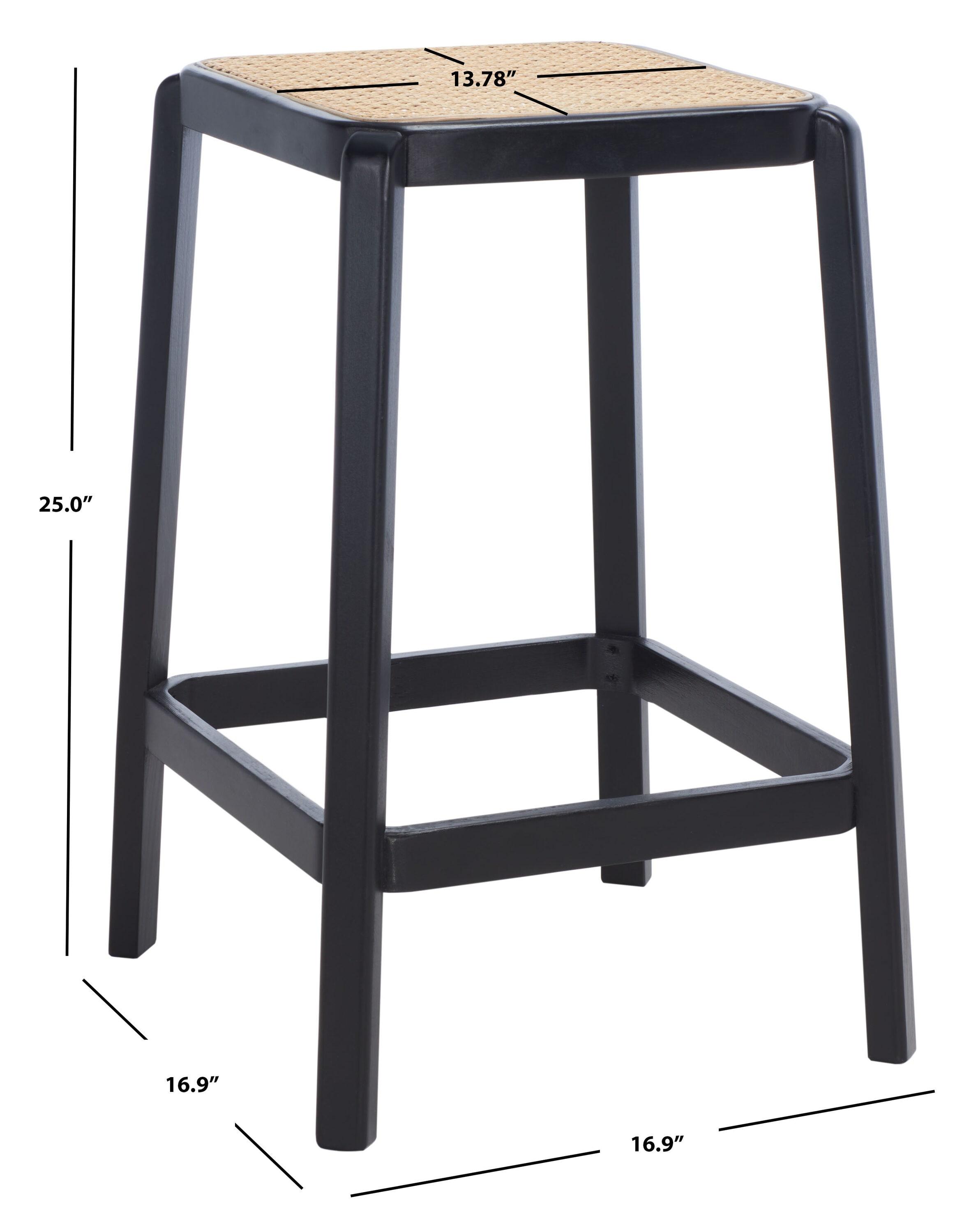 Silus Backless Cane Counter Stool - Black/Natural - Safavieh