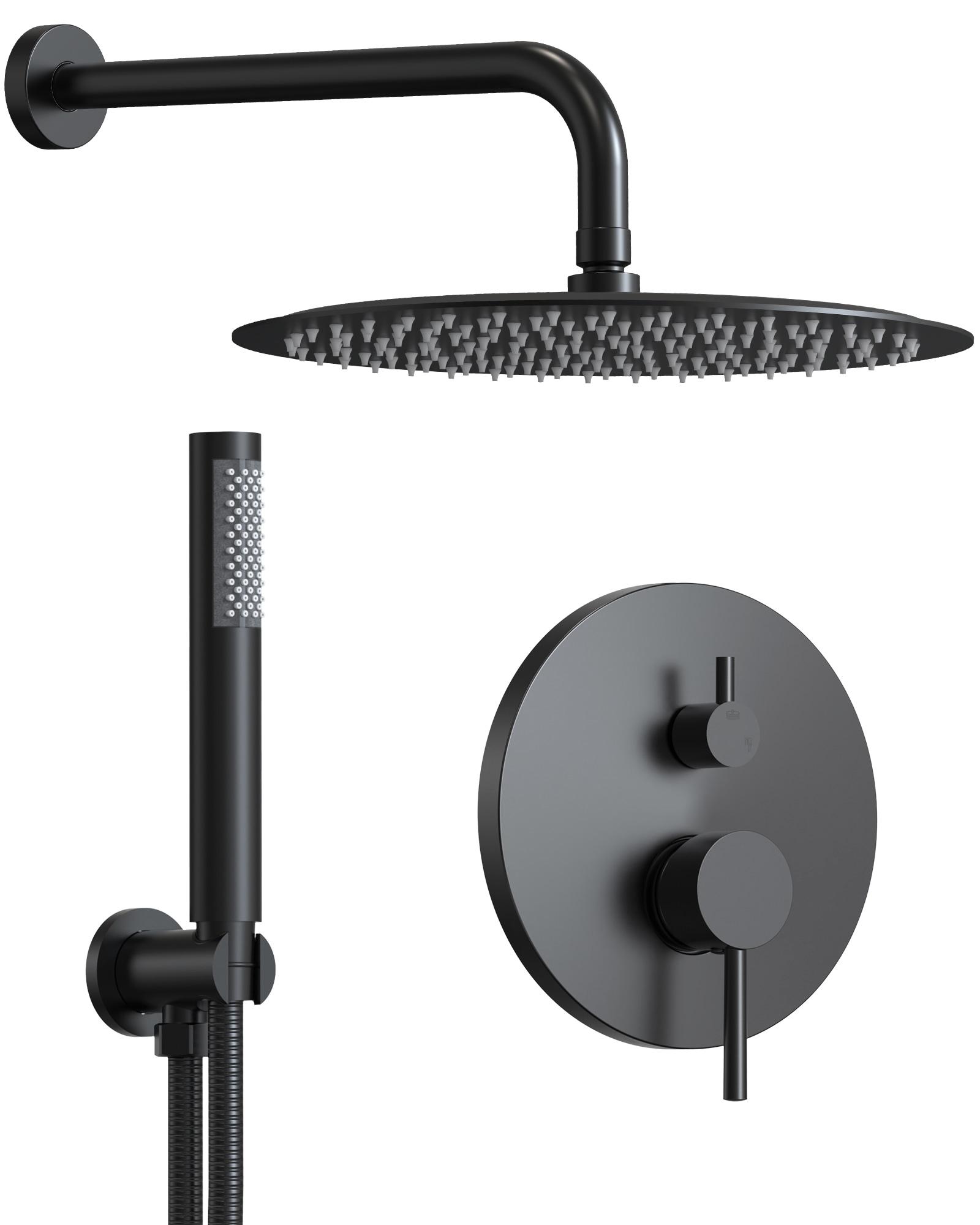 GRANDJOY Complete Shower System, 10" and 6" Dual Wall Mount Rain Shower Faucets with Handheld Shower Spray, High Pressure in Matte Black