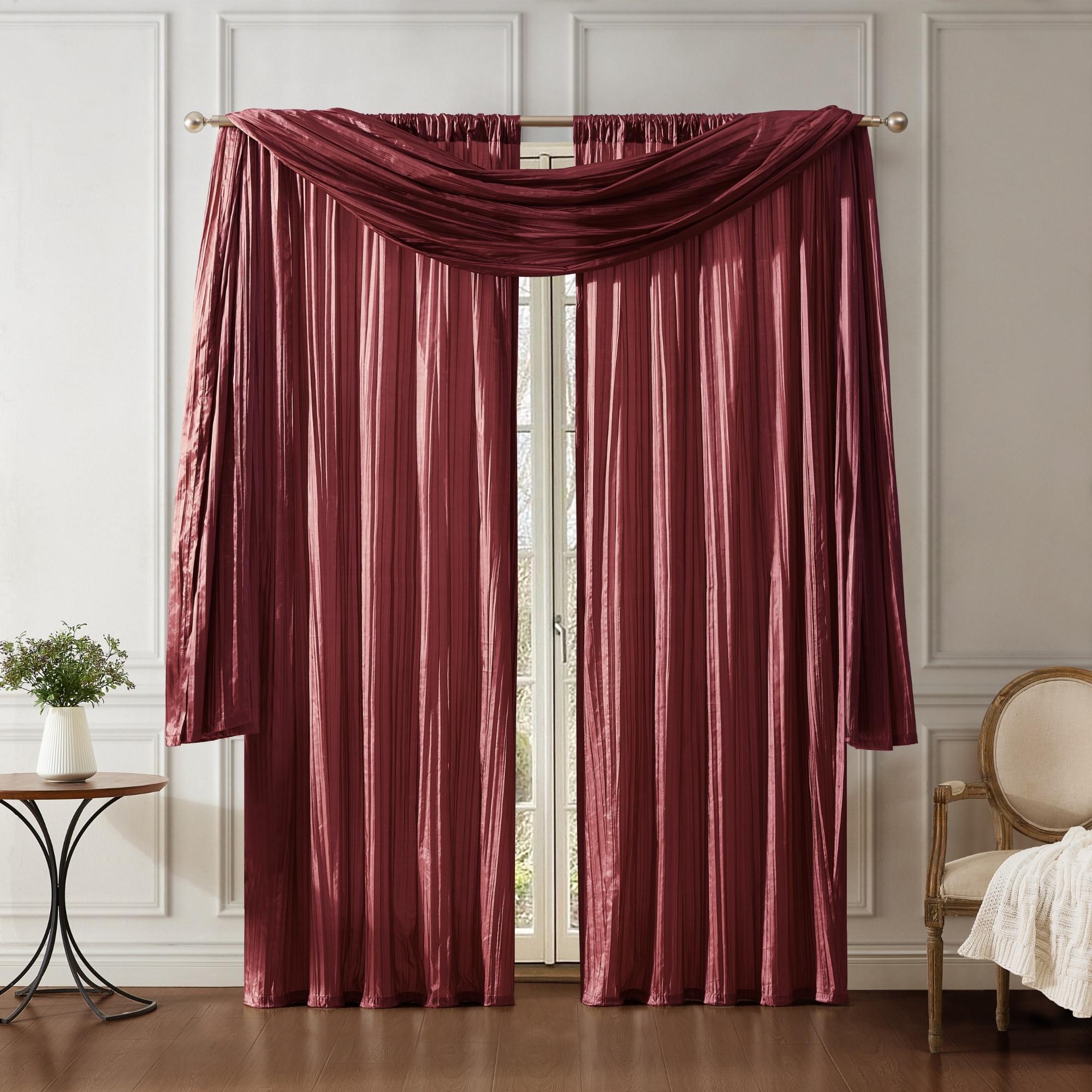 Athena Faux Silk Window Curtain and Scarf Set - 52" x 84" - Red - Elrene Home Fashions