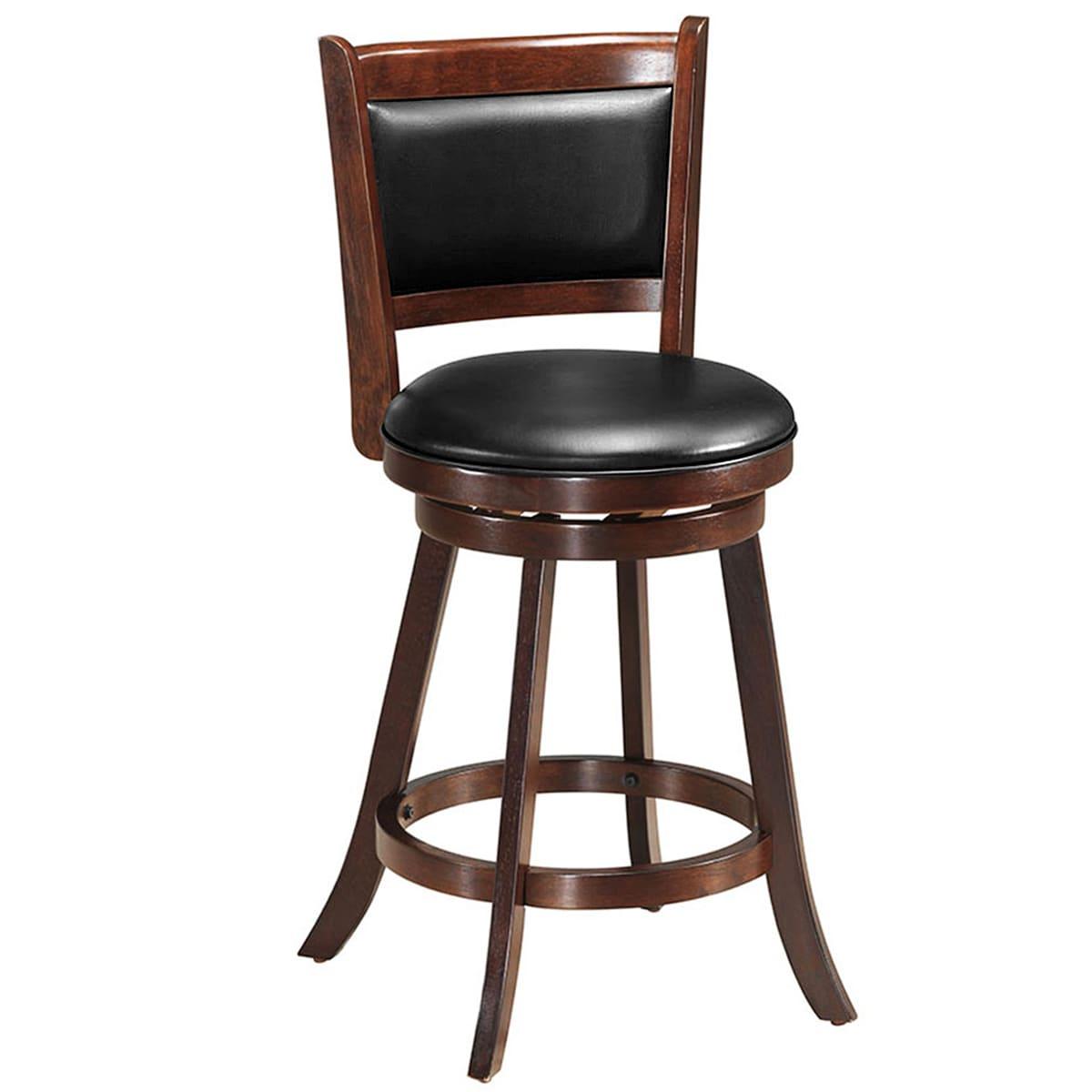 Bar Stools Set of 2, 360 Degree Swivel, Accent Wooden Swivel Seat Counter Height Bar Stool, Leather Upholstered Design, PVC Cushioned Seat, Perfect for Dining and Living Room (Height 24")