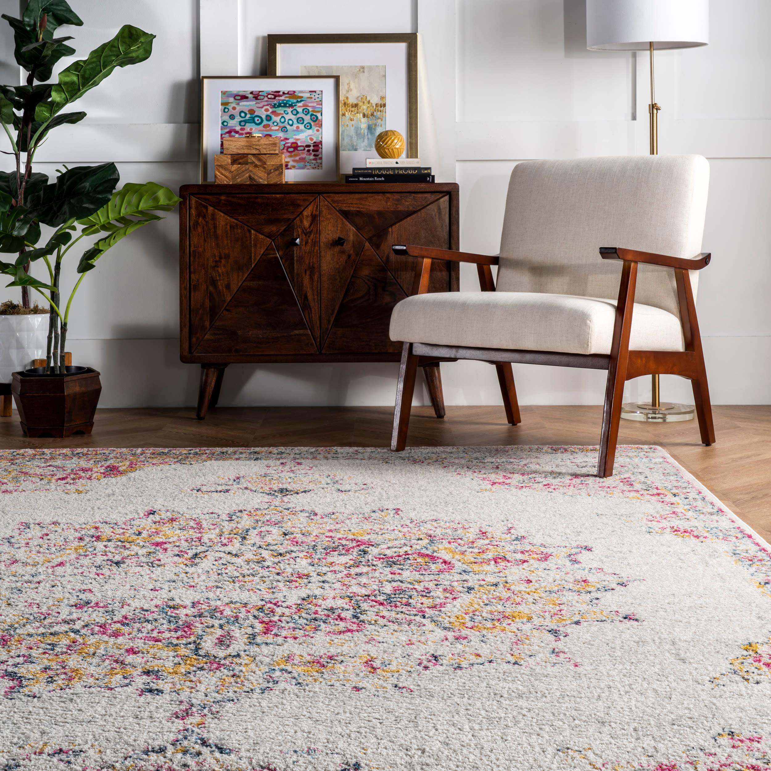 Nuloom Tabitha Oriental/Persian 4x6 Area Rug for Living Room Bedroom Dining Room Kitchen, Pink/Ivory