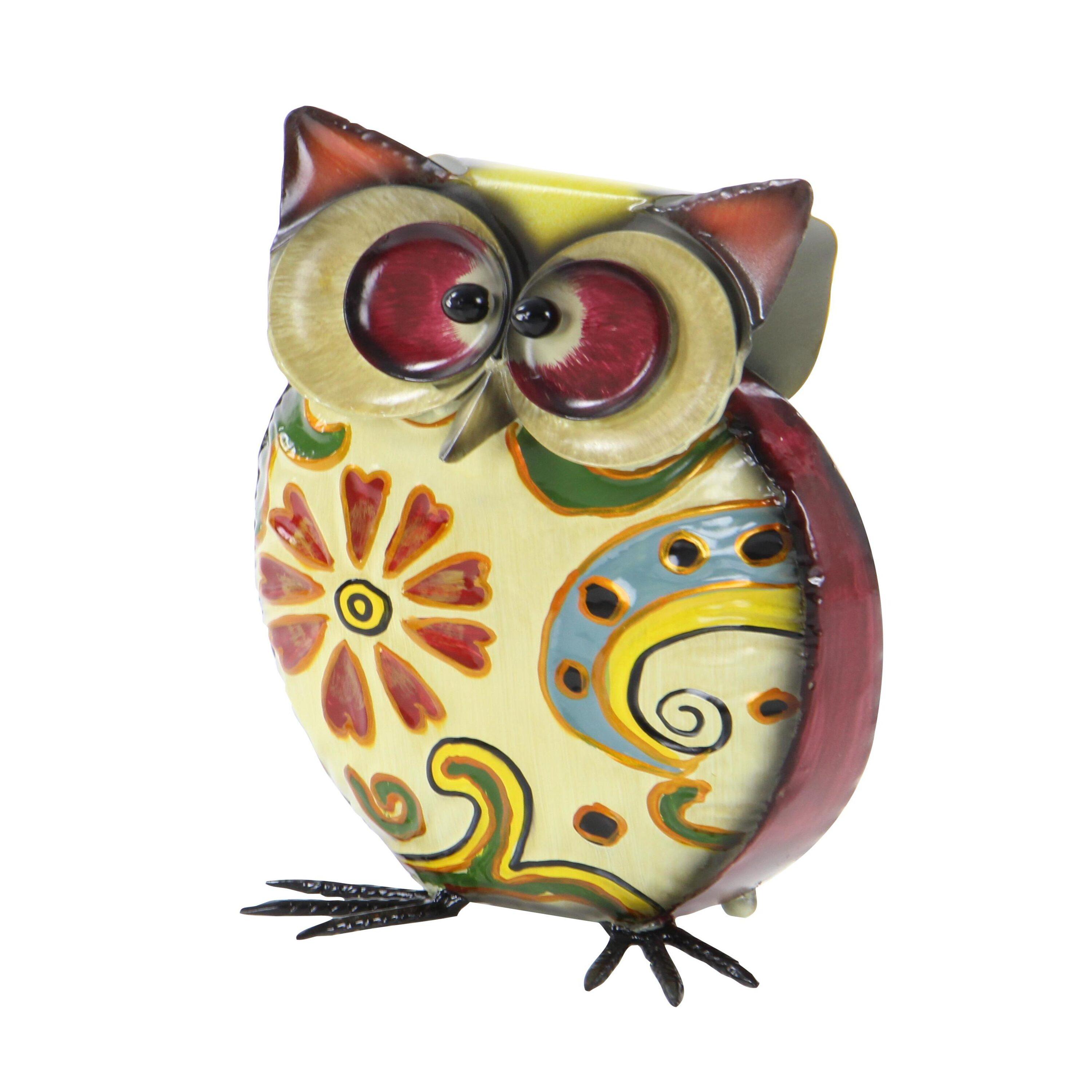 DecMode 11" Indoor Outdoor Owl Garden Sculpture with Floral Pattern