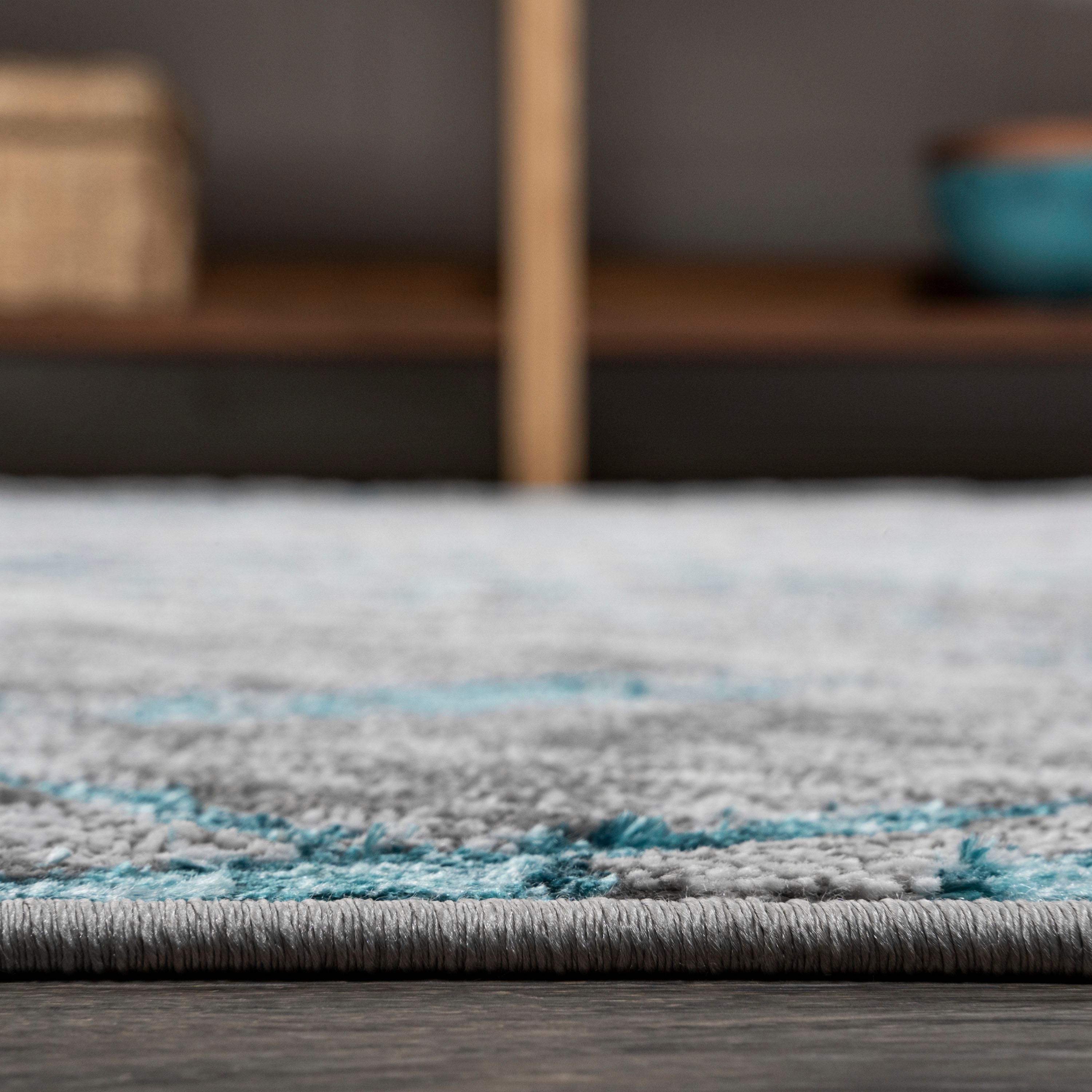 4'x6' Slant Modern Abstract Area Rug, Gray/Turquoise - JONATHAN Y