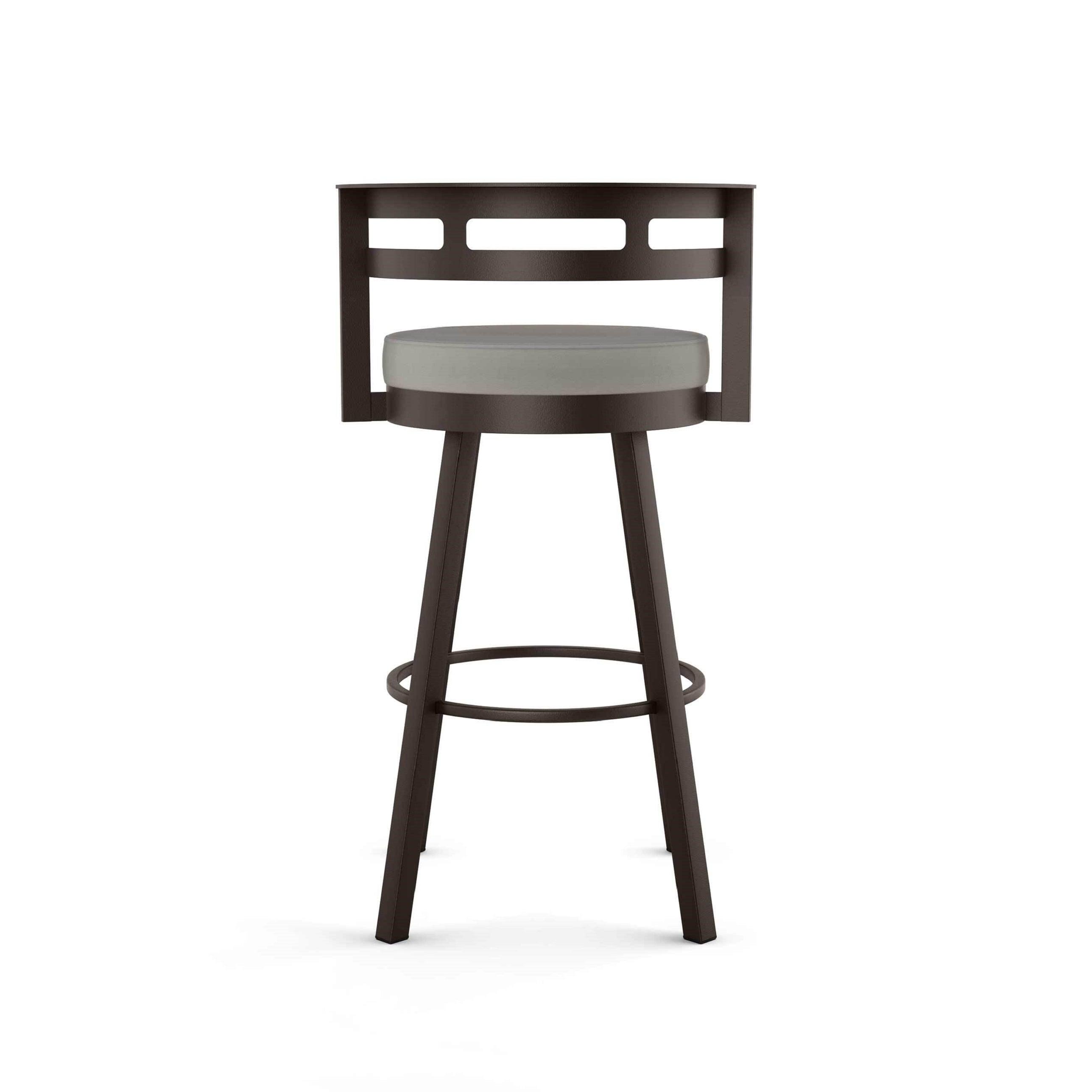 Amisco Render 26" Counter Height Barstool, Swivel Stool with Backrest and Metal Base for Kitchen Island or Bar - Taupe Grey Faux Leather/Dark Brown Metal/Counter Height