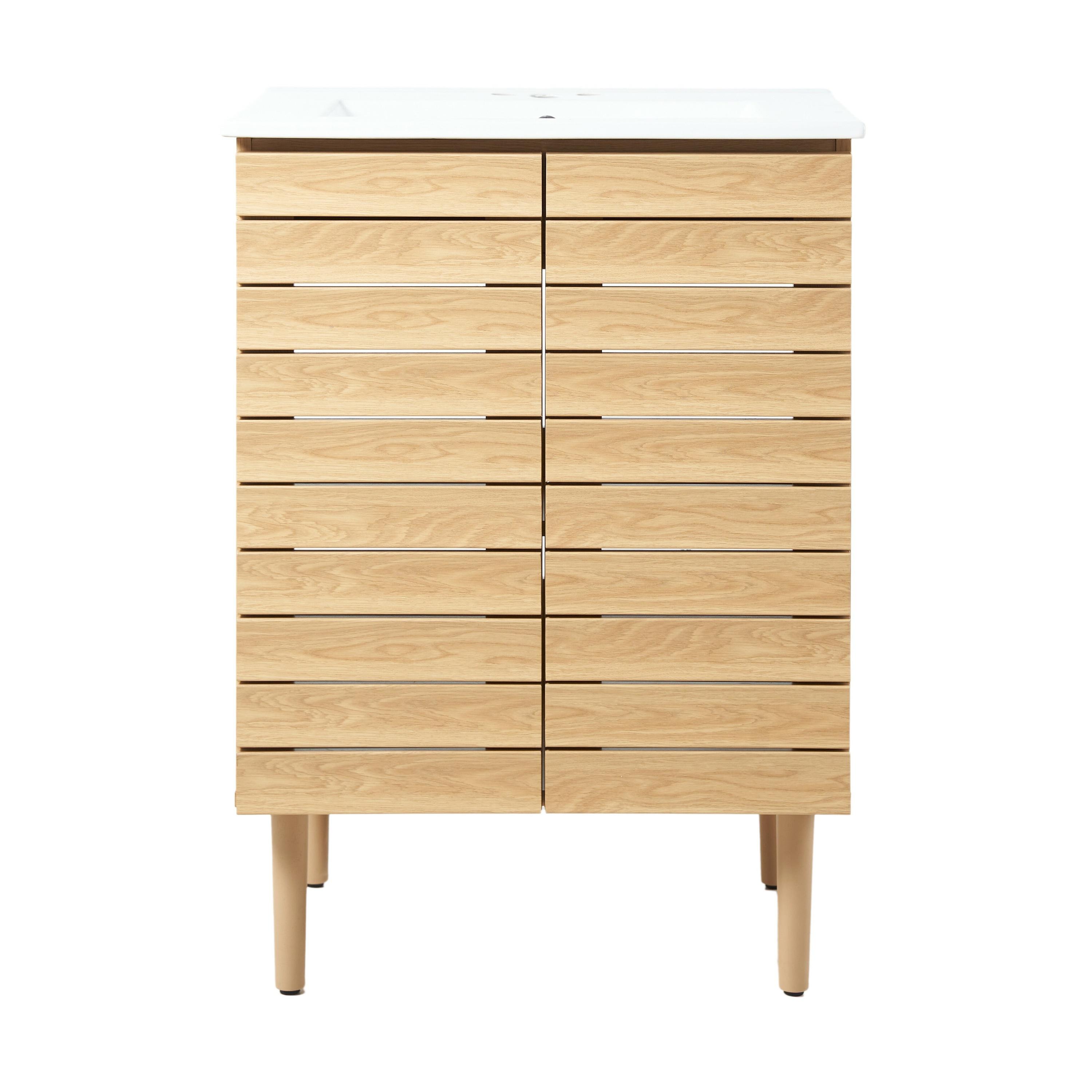 Aubert 24" Slat Modern Farmhouse 2-Shelf Bath Vanity Cabinet Only (Sink Basin not Included)