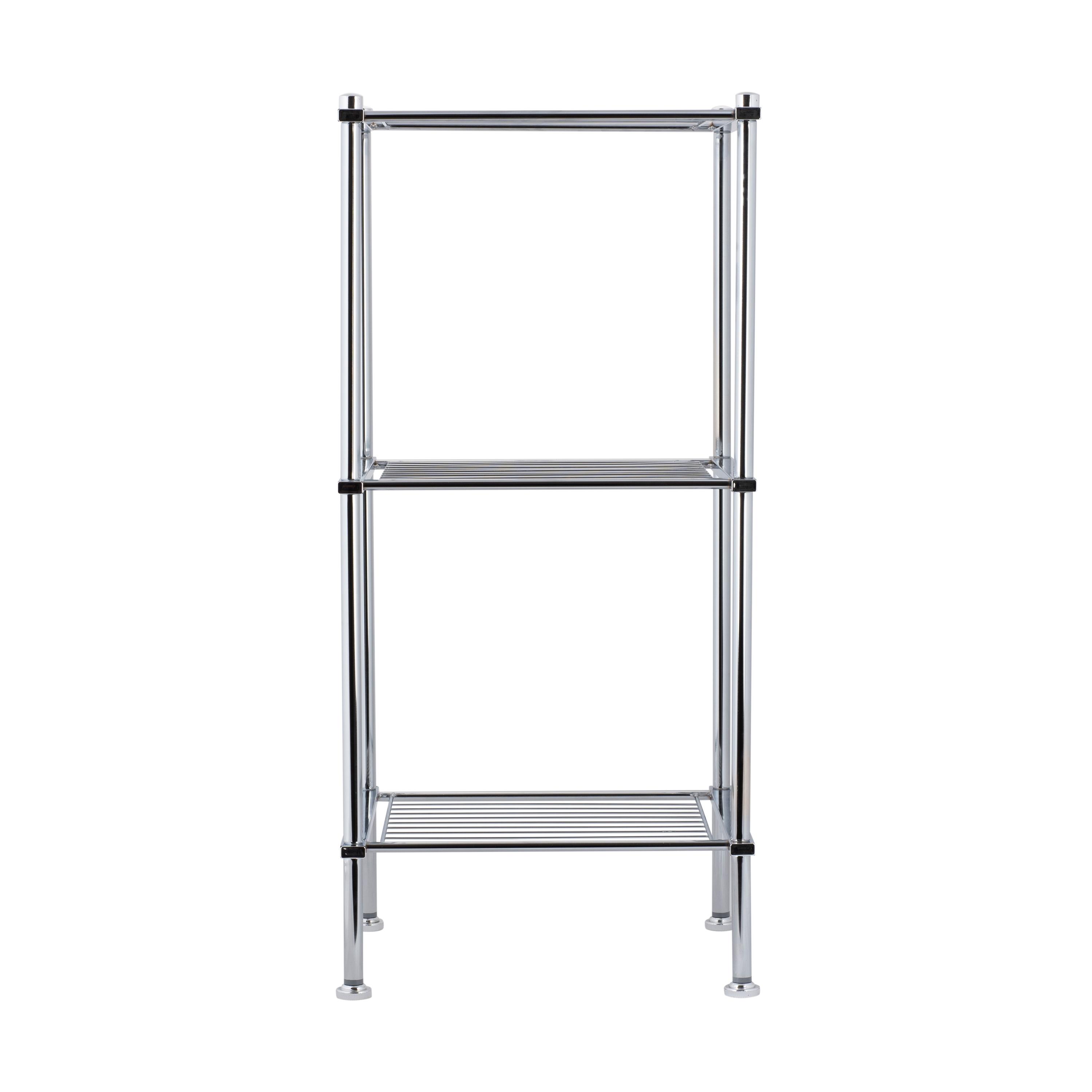 3 Tier Metro Collection Shelf Gray - Organize It All: Chrome Steel Bathroom Towel Storage Cabinet with 3 Shelves
