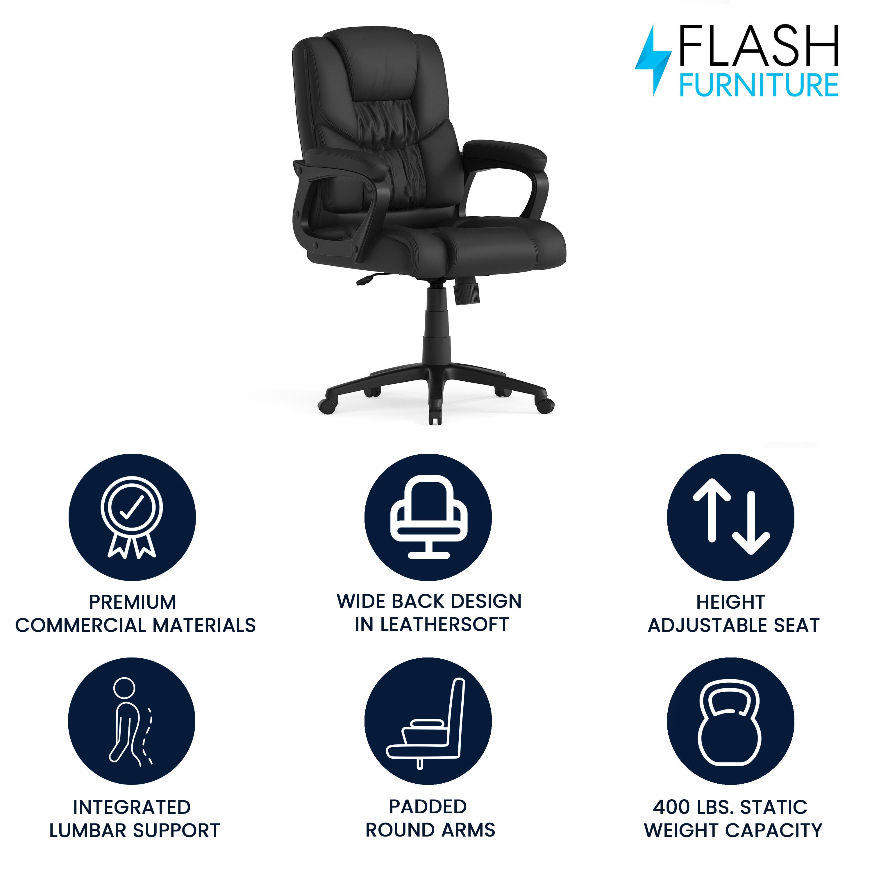 Flash Furniture Flash Fundamentals Big & Tall 400 lb. Rated Black LeatherSoft Swivel Office Chair with Padded Arms