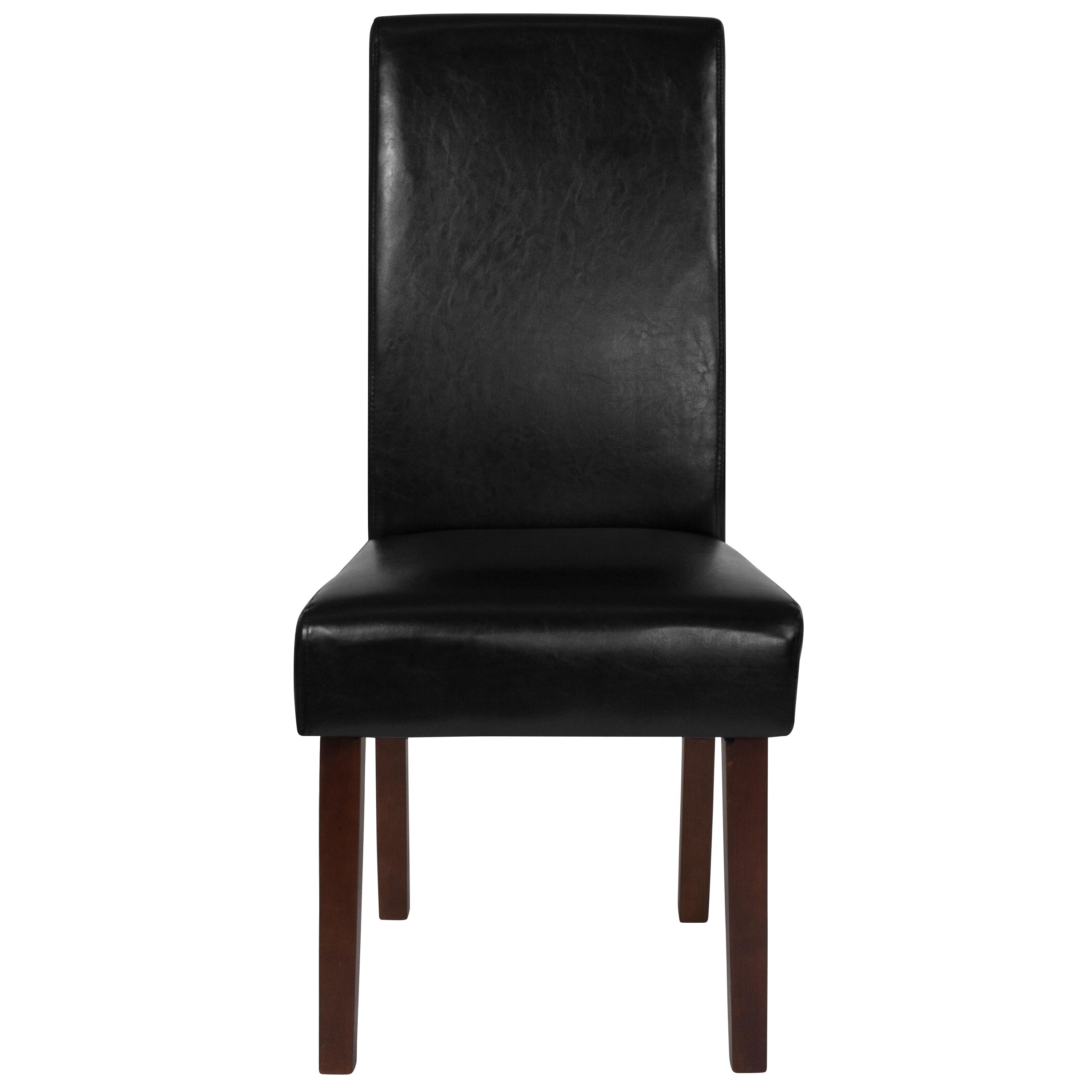 Flash Furniture Set of 2 Greenwich Series Black LeatherSoft Upholstered Panel Back Mid-Century Parsons Dining Chairs