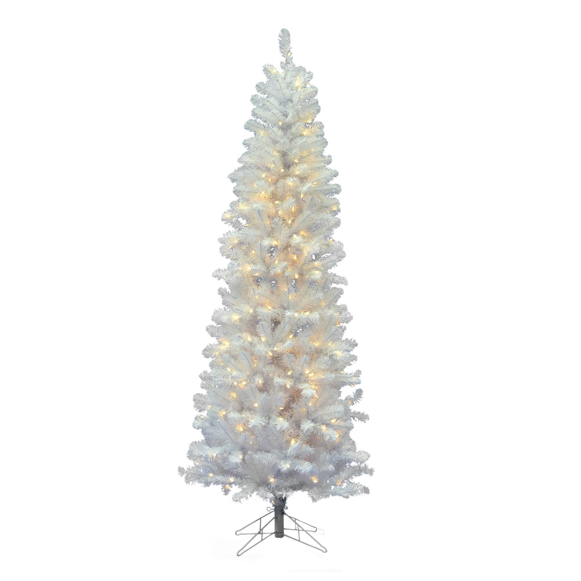 6.5-Foot White Prelit Pine Christmas Tree with LED Lights