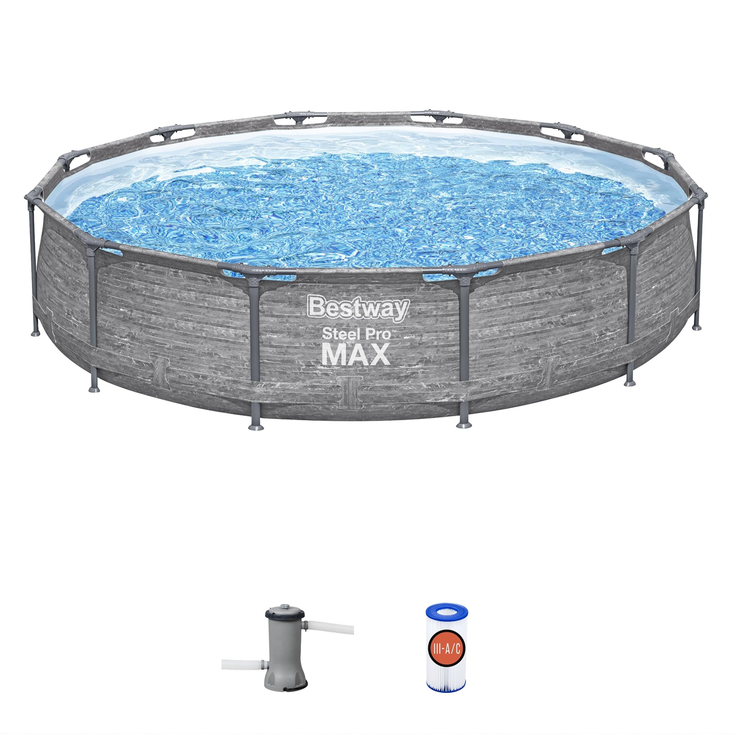 Bestway Steel Pro MAX 12' x 30" Round Above Ground Swimming Pool Set Outdoor Metal Frame Family Pool with Liner and Filter Pump, Gray