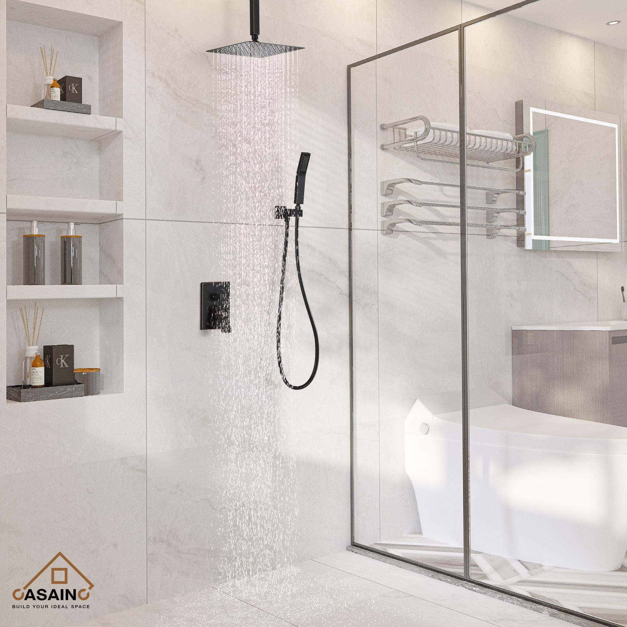 Oil Rubbed Bronze Ceiling-Mount Shower System with Handheld Shower