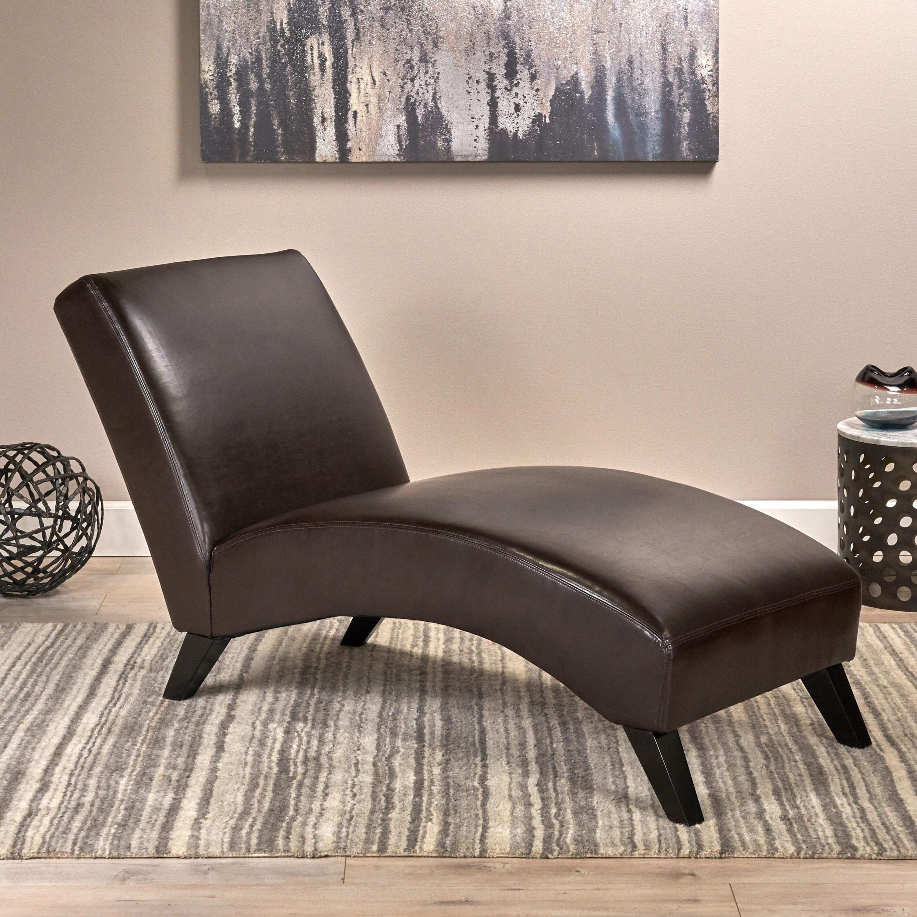 Finlay Leather Chaise Lounge Brown - Christopher Knight Home: Curved Comfort for Living Room