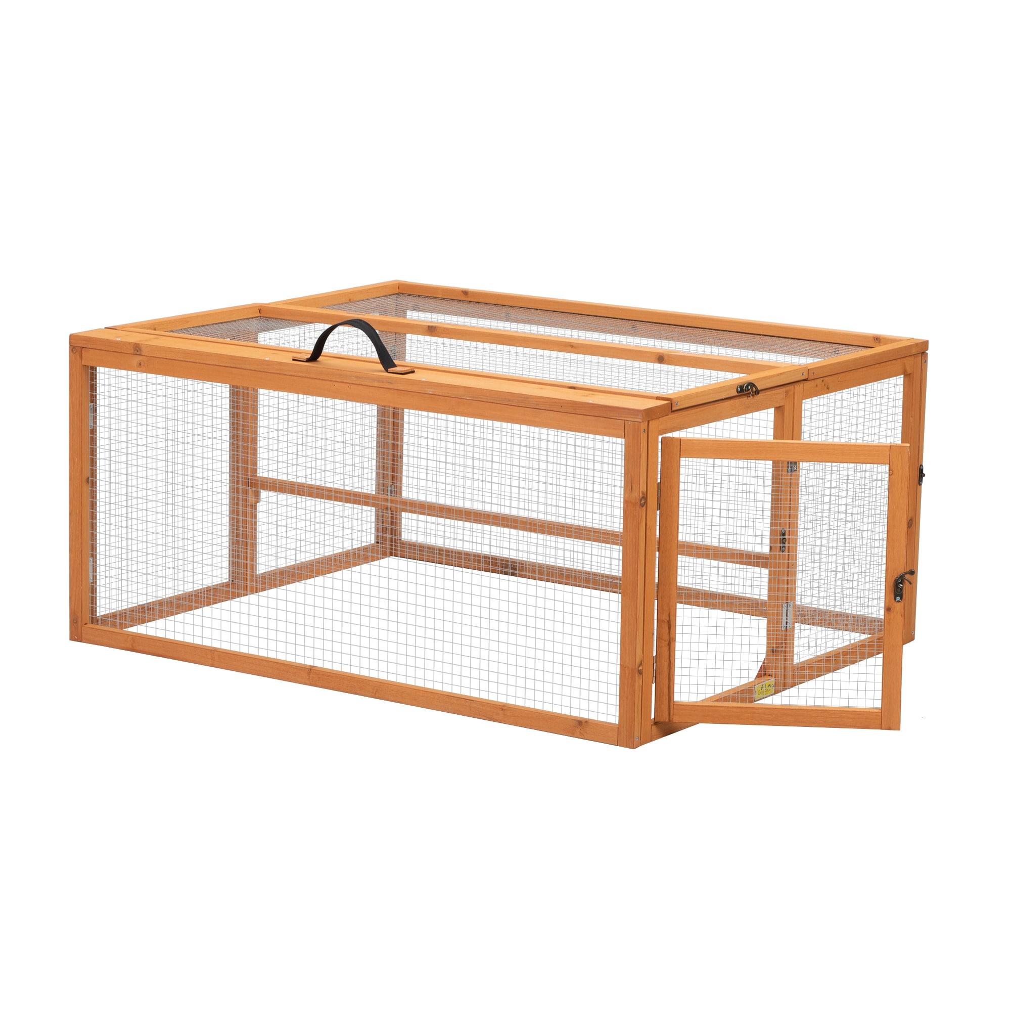 Coziwow Folding Chicken Coop, Wooden Rabbit Hutch for Small Animals with Roosting Bar, Orange