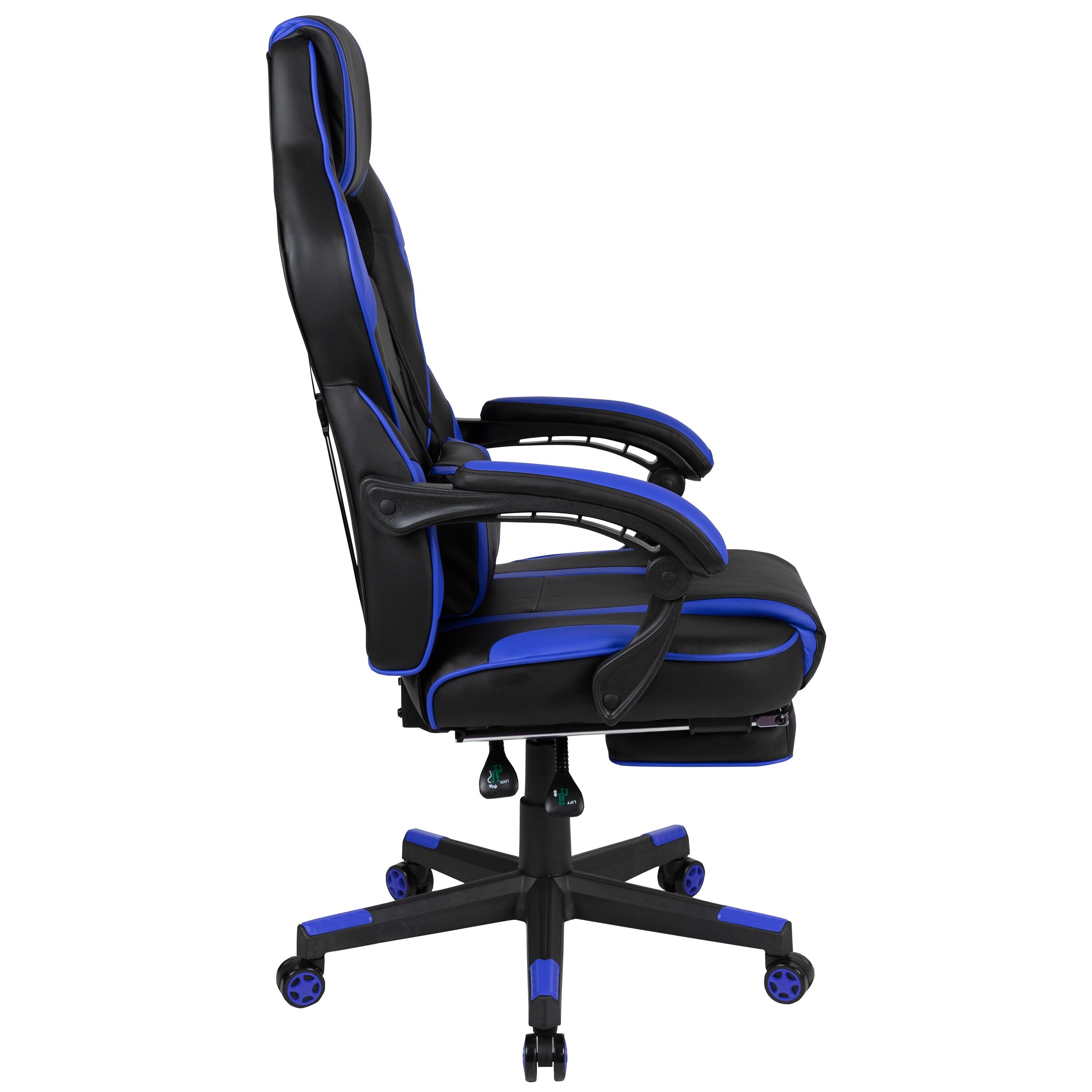 Flash Furniture X40 Gaming Chair Racing Ergonomic Computer Chair with Fully Reclining Back/Arms, Slide-Out Footrest, Massaging Lumbar - Black/Blue