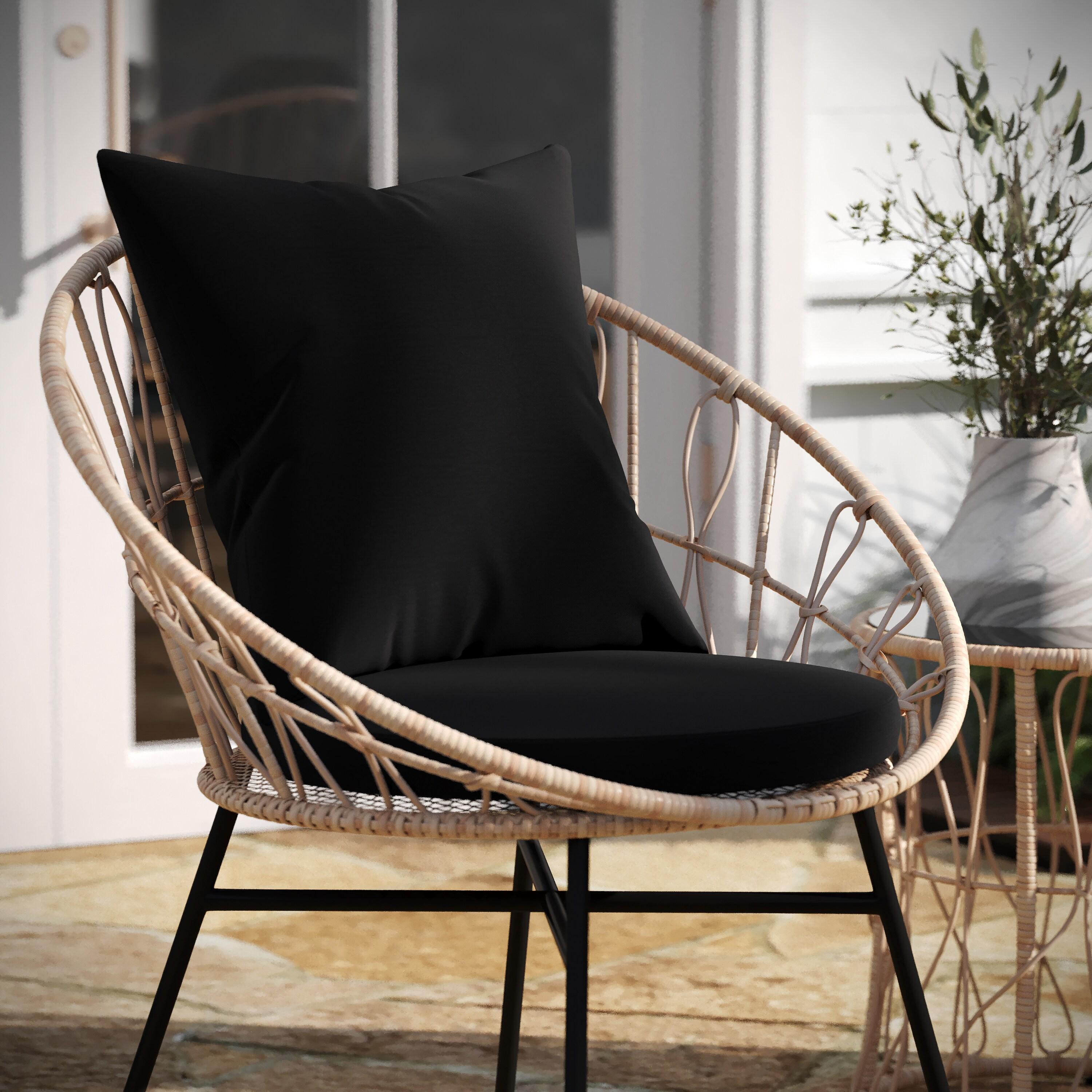 Taylor & Logan Fielder 3-Piece Tan Indoor/Outdoor Bistro Set with Papasan Style Rattan Rope Chairs, Glass Top Side Table & Black Cushions