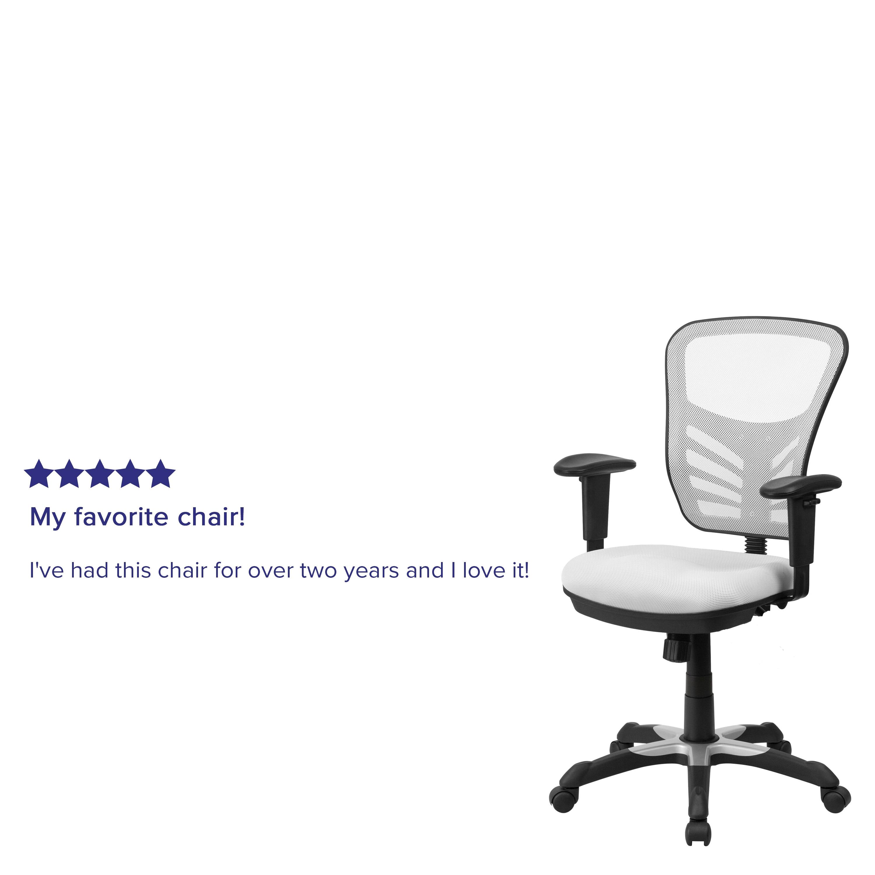 Flash Furniture Mid-Back White Mesh Multifunction Executive Swivel Ergonomic Office Chair with Adjustable Arms